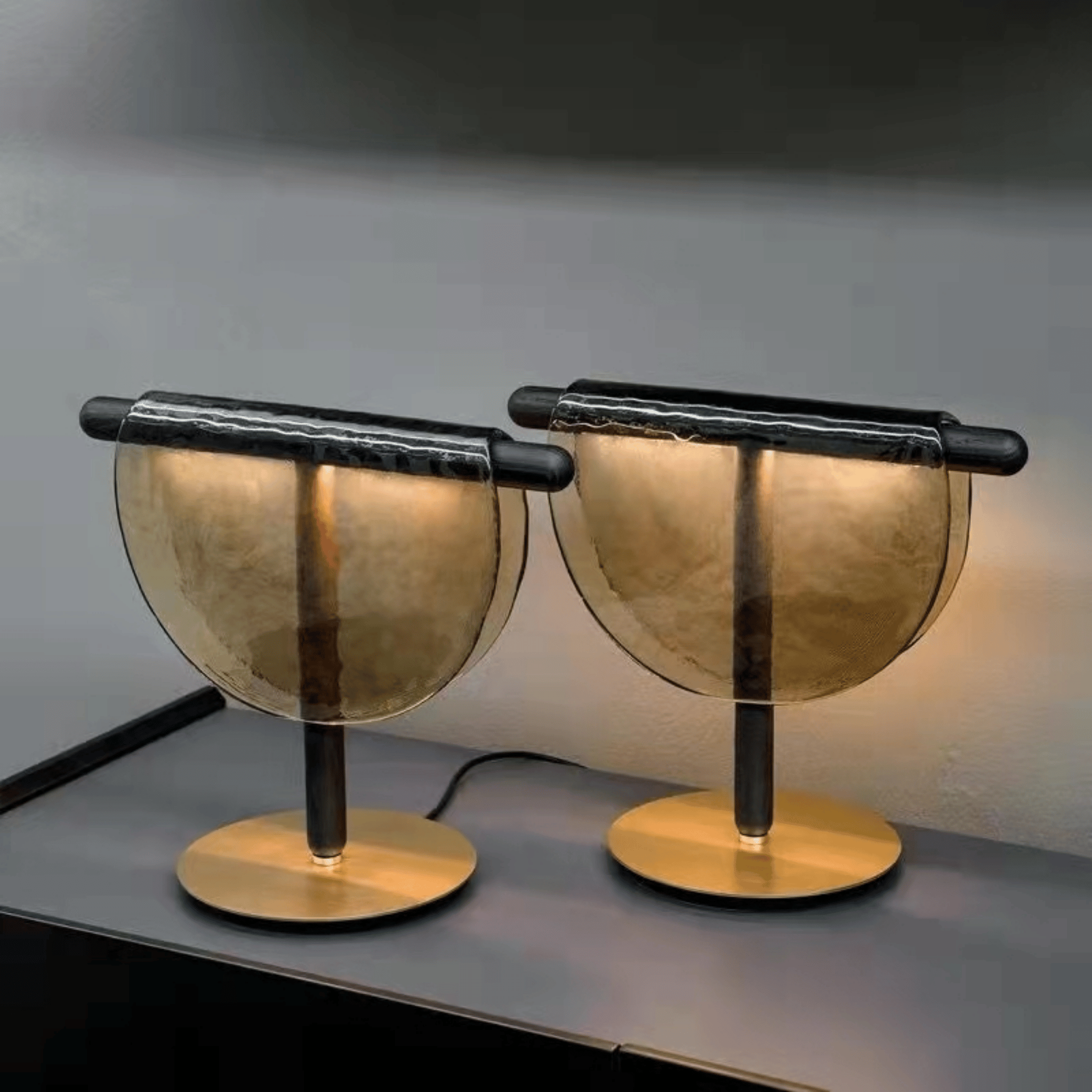 Amber Glass Half-Moon Table Lamp Touch LED Light, Lamps, Ambra Sculptural