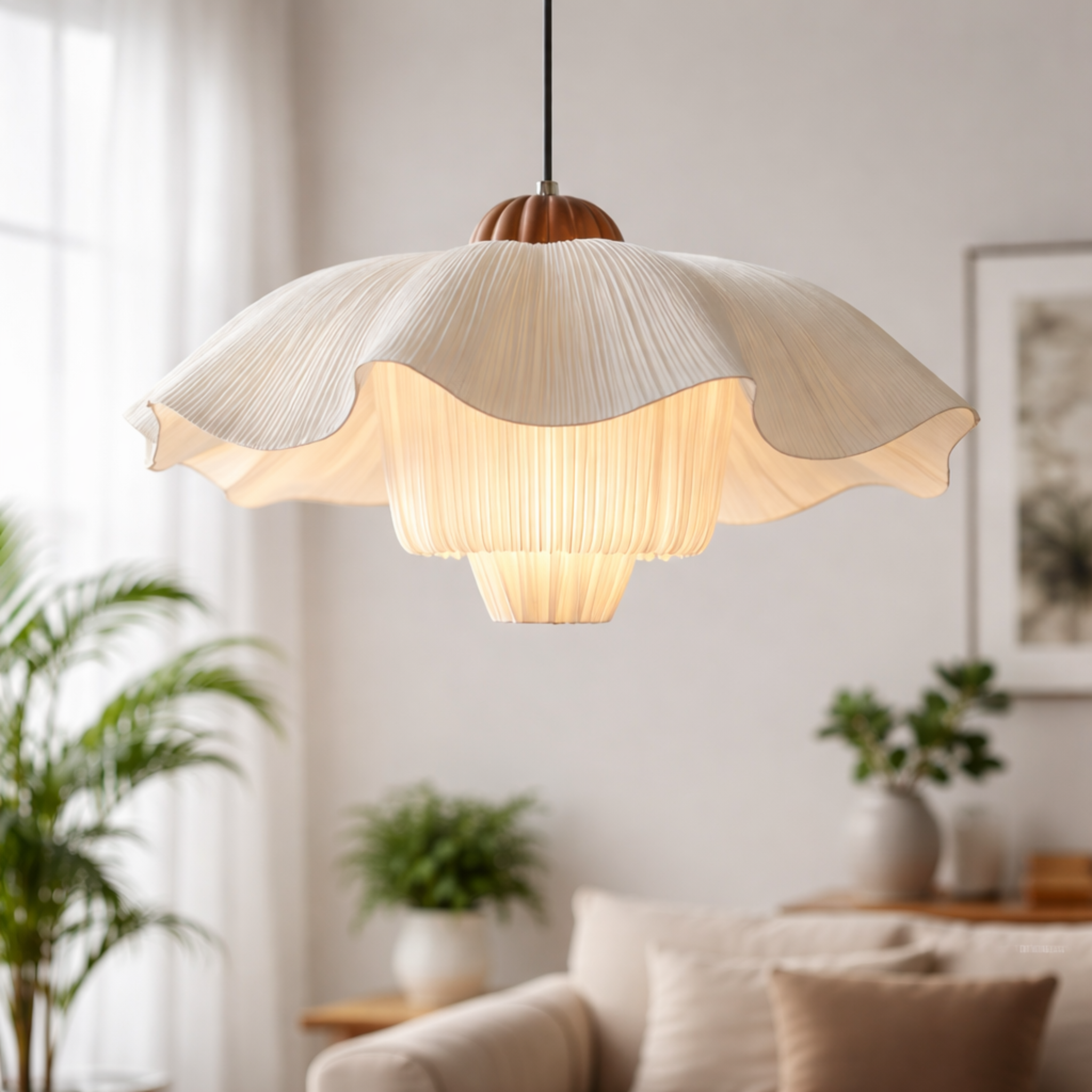 Blomst Fabric Petal Pendant Light for Nordic Homes, Lareg / White, Ceiling Fixtures, Cream