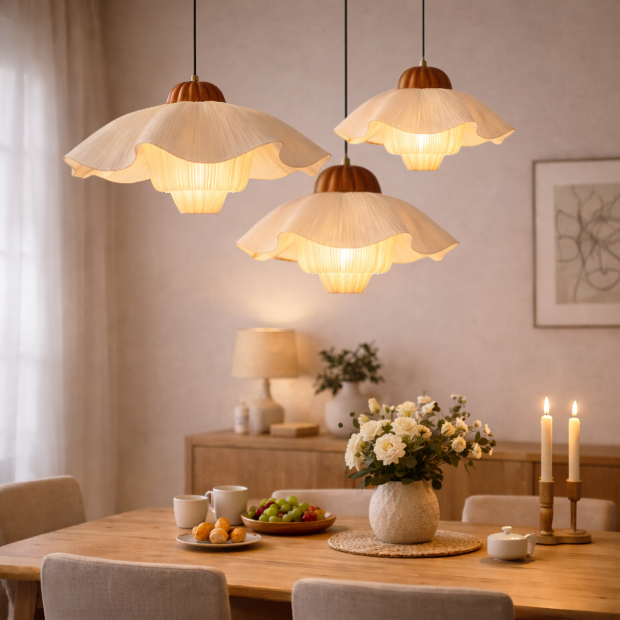 Blomst Fabric Petal Pendant Light for Nordic Homes, Ceiling Fixtures, Cream