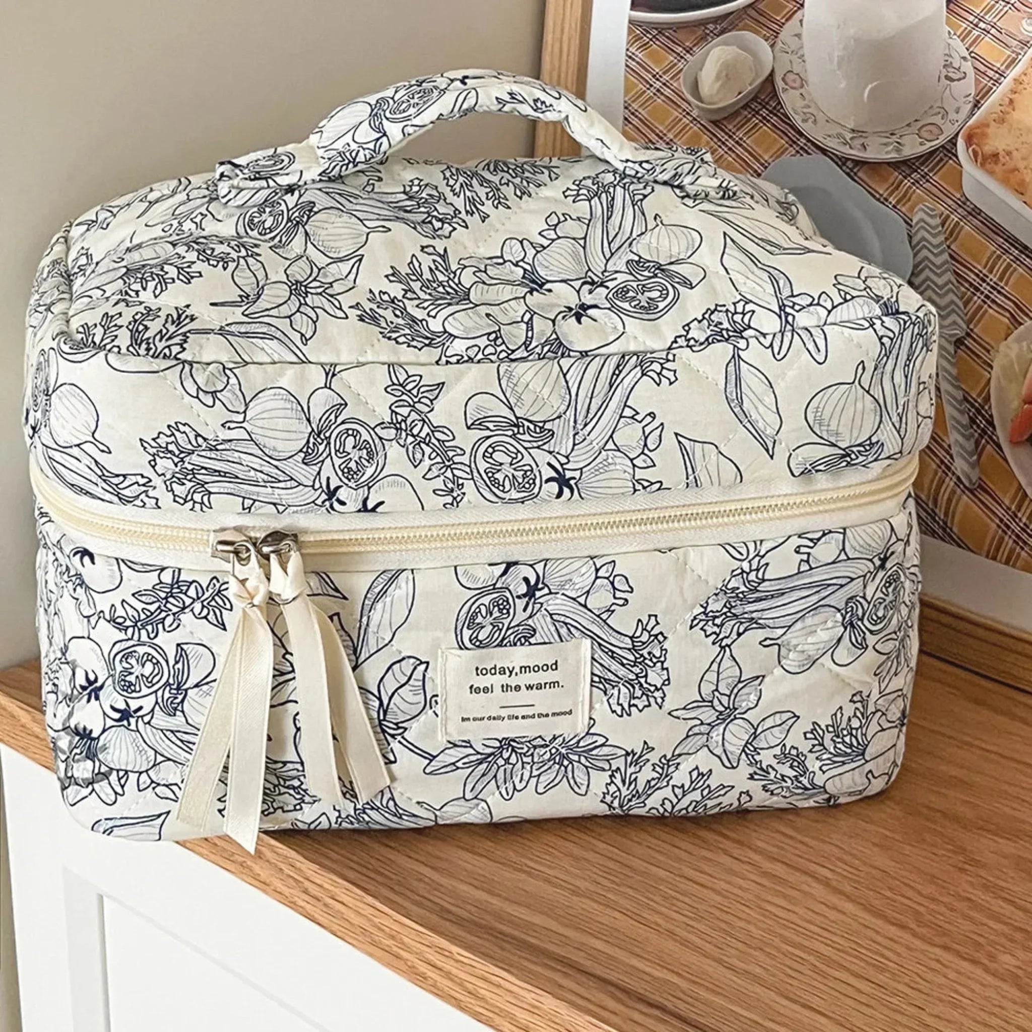 Vintage Floral Quilted Makeup Bag Set 4-Piece, Bags, Blomva