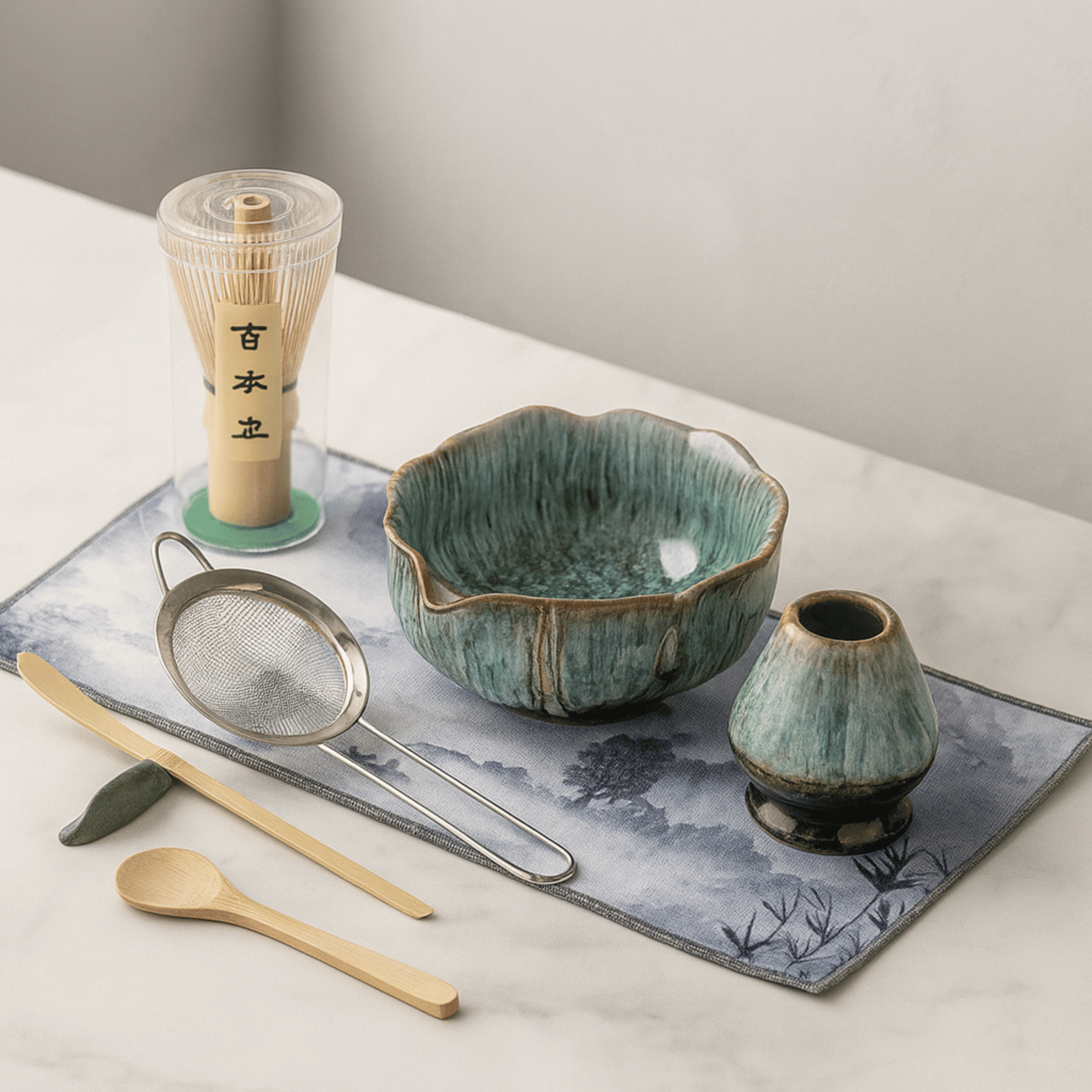 Blomva 8-Piece Ceramic Matcha Tea Set for Ritual, Glazed Blue, Sets, Kiln-Glazed Handcrafted Ceremony