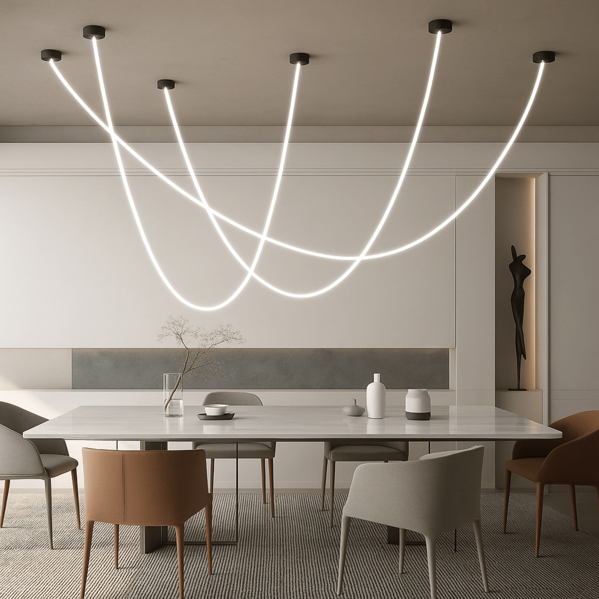 Bölja Flexible LED Pendant Light Nordic Design, 59.1’’, Ceiling Fixtures, Sculptural Tube