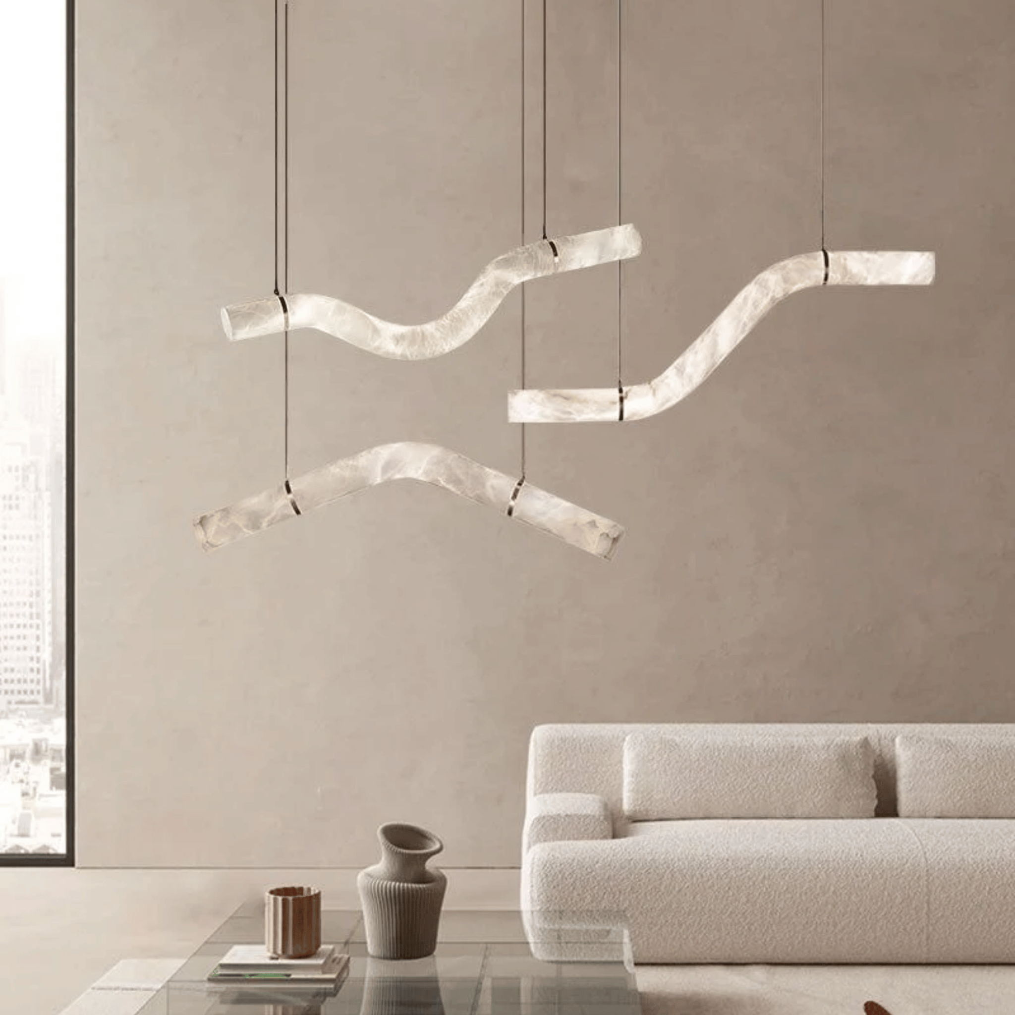 Bogen Marble Arc Pendant Light Dimmable LED Skonne, Ceiling Fixtures, Hand-Carved