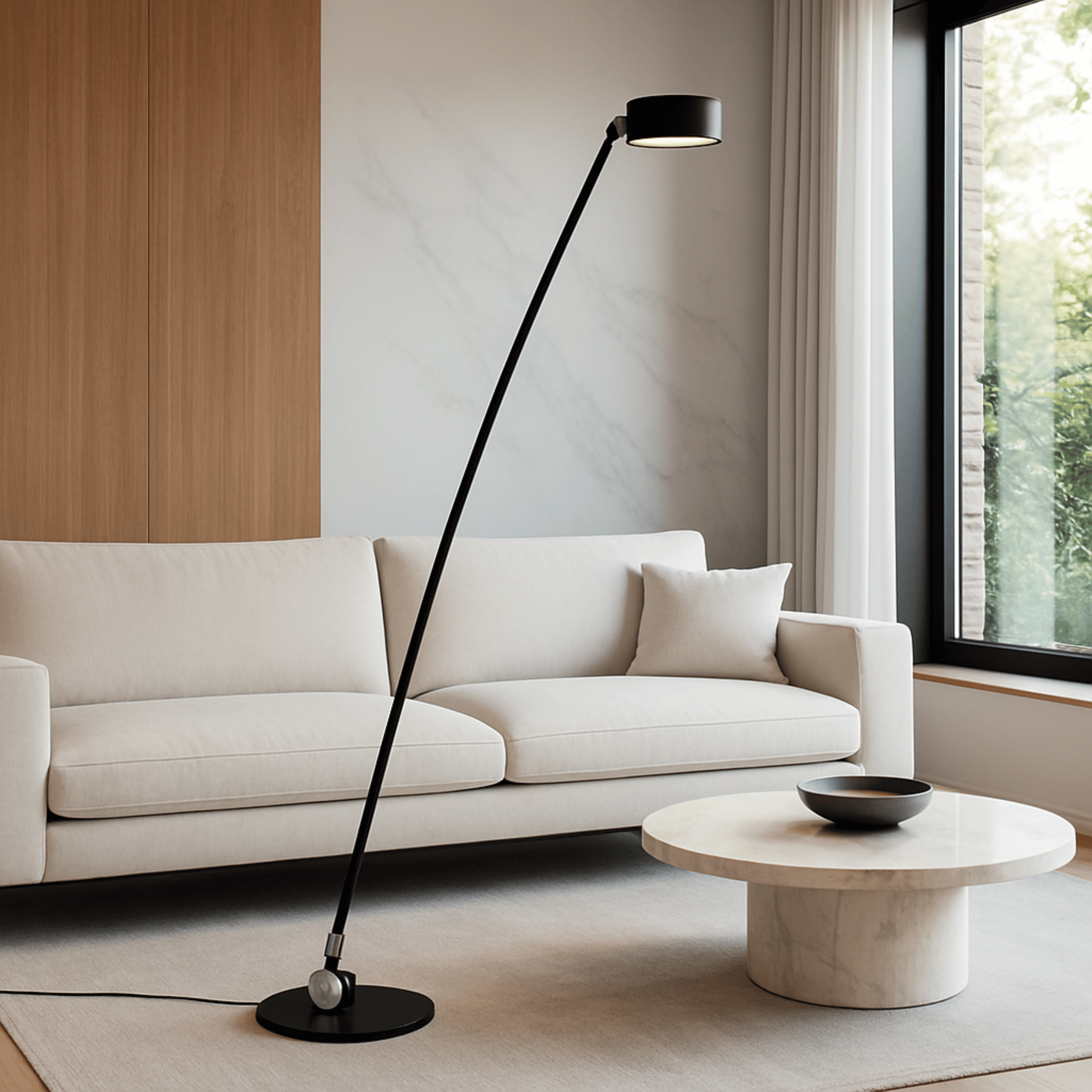 Bøyve Minimalist Arc Floor Lamp with Tricolor LED, 63’’, Lamps, Matte Black