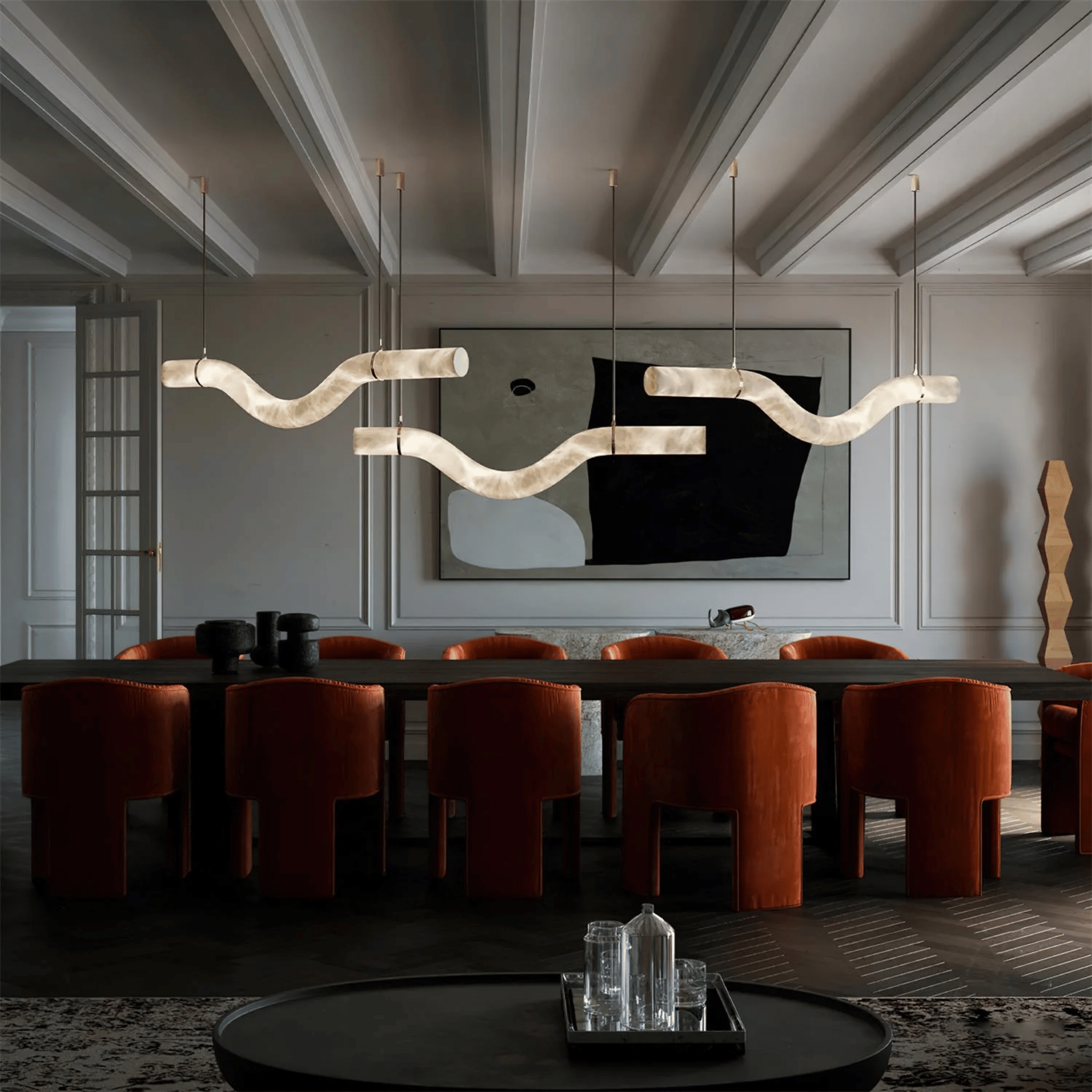 Bylge Real Marble Wave LED Pendant Light Dimmable, Ceiling Fixtures, Sculptural