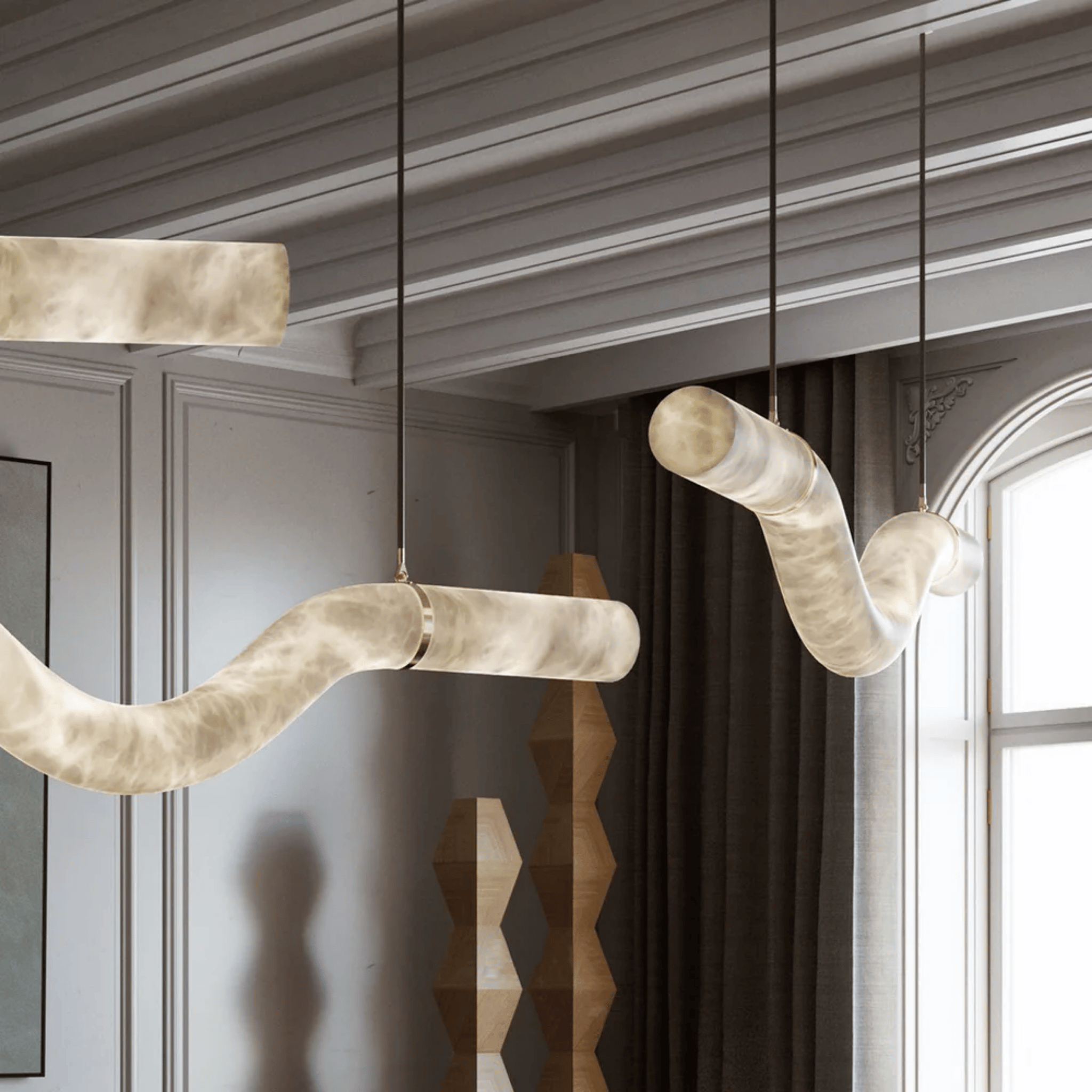 Bylge Real Marble Wave LED Pendant Light Dimmable, Small / Warm light, Ceiling Fixtures, Sculptural