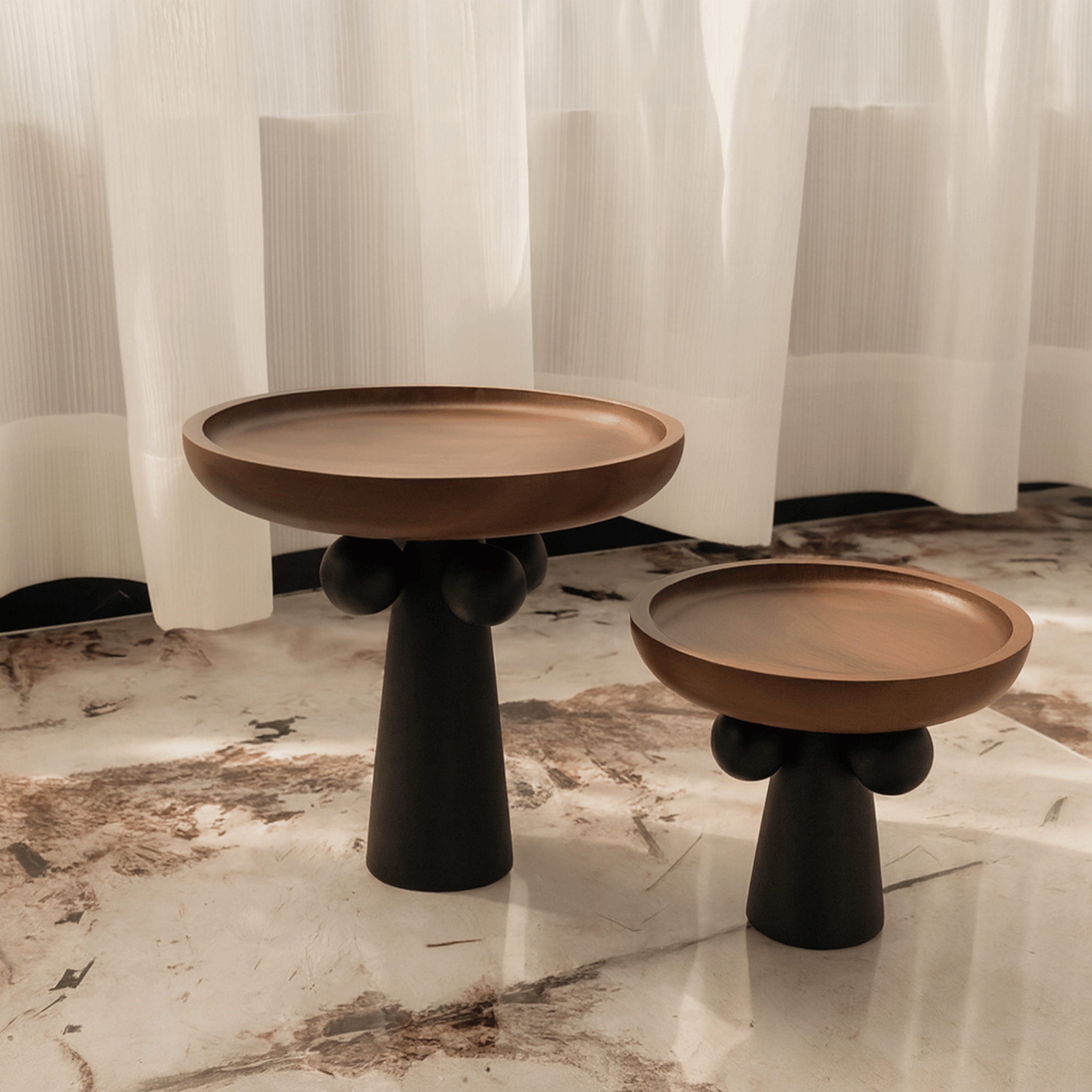 Dreva Wooden Pedestal Tray Nordic Sculptural Style, Serving Trays, Display