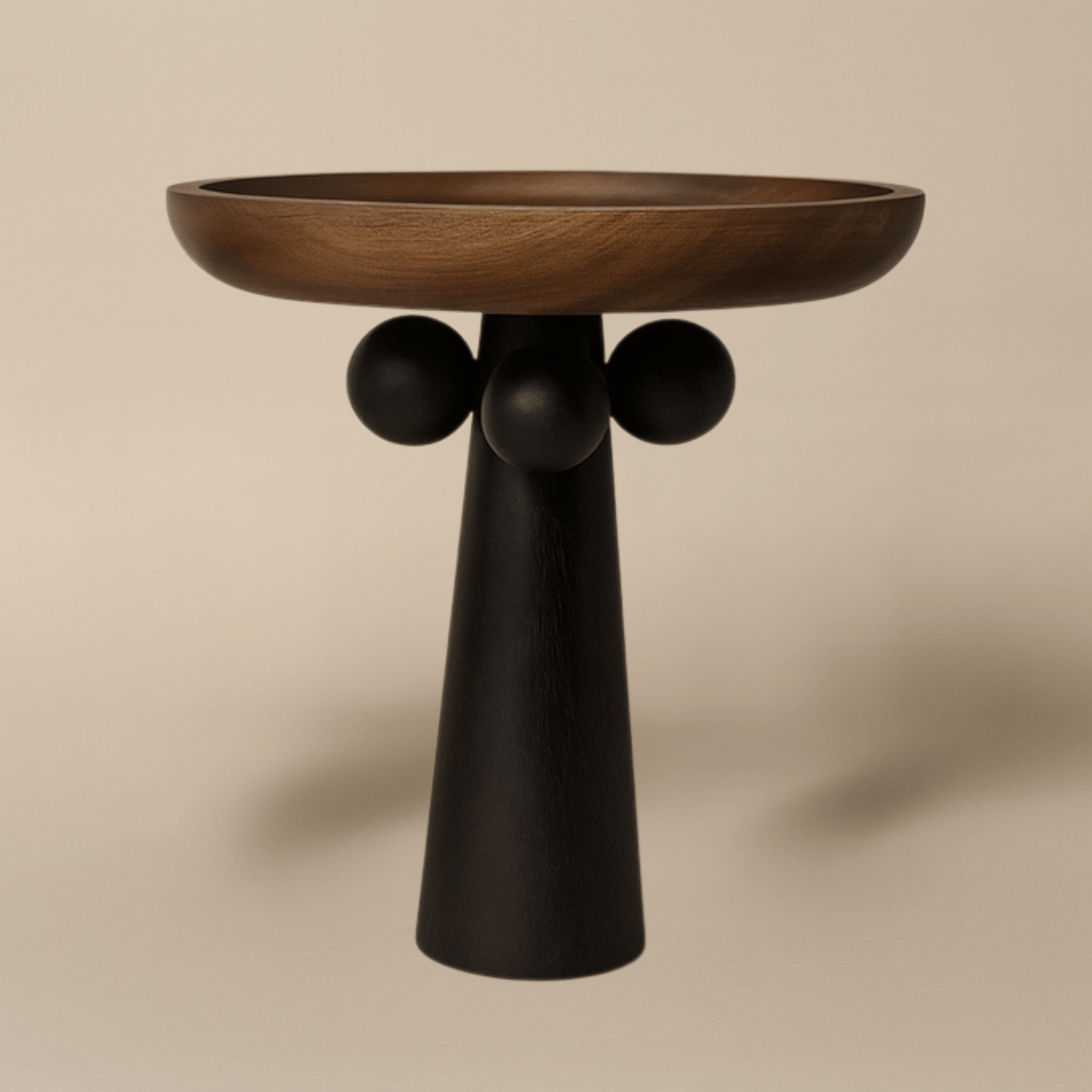 Dreva Wooden Pedestal Tray Nordic Sculptural Style, Large, Serving Trays, Display