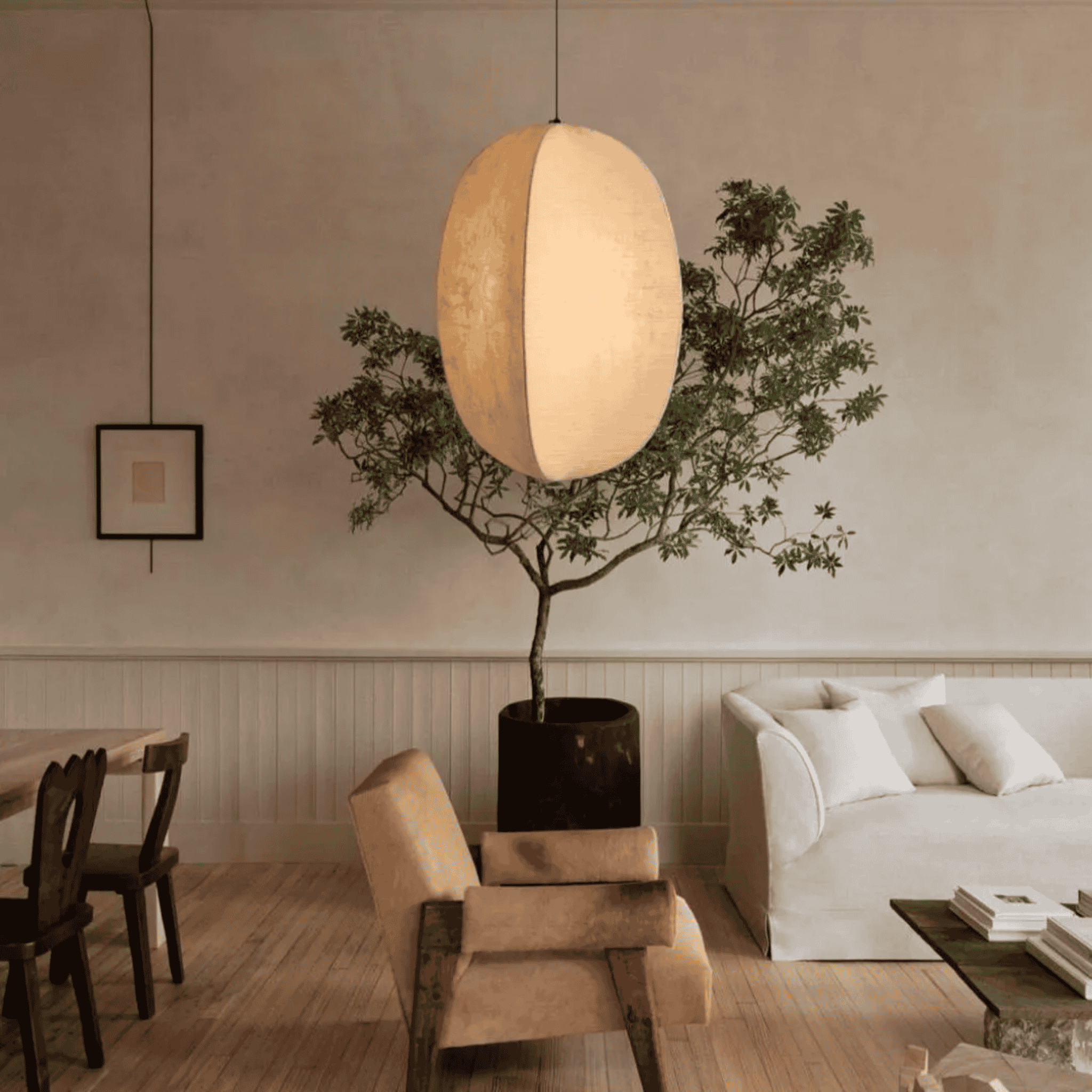 Driva Linen Lantern Pendant Light for Dining Rooms, Ceiling Fixtures, Warm Ambiance