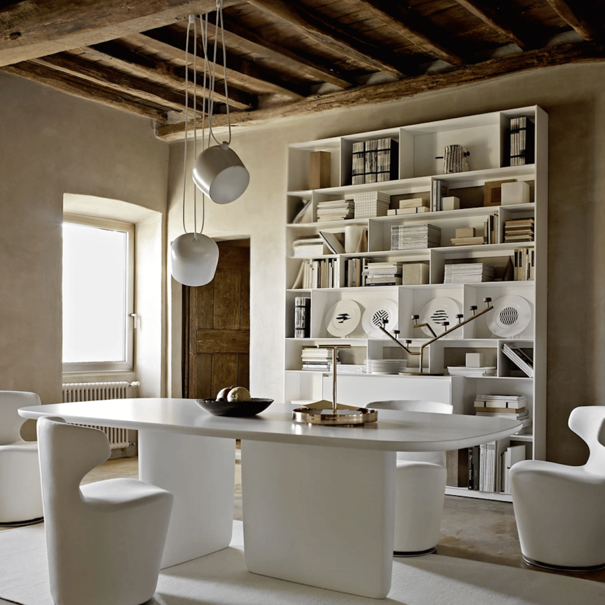 White Drum Pendant Light Industrial Nordic Design, 2 head, Ceiling Fixtures, Driva Modern Aluminum