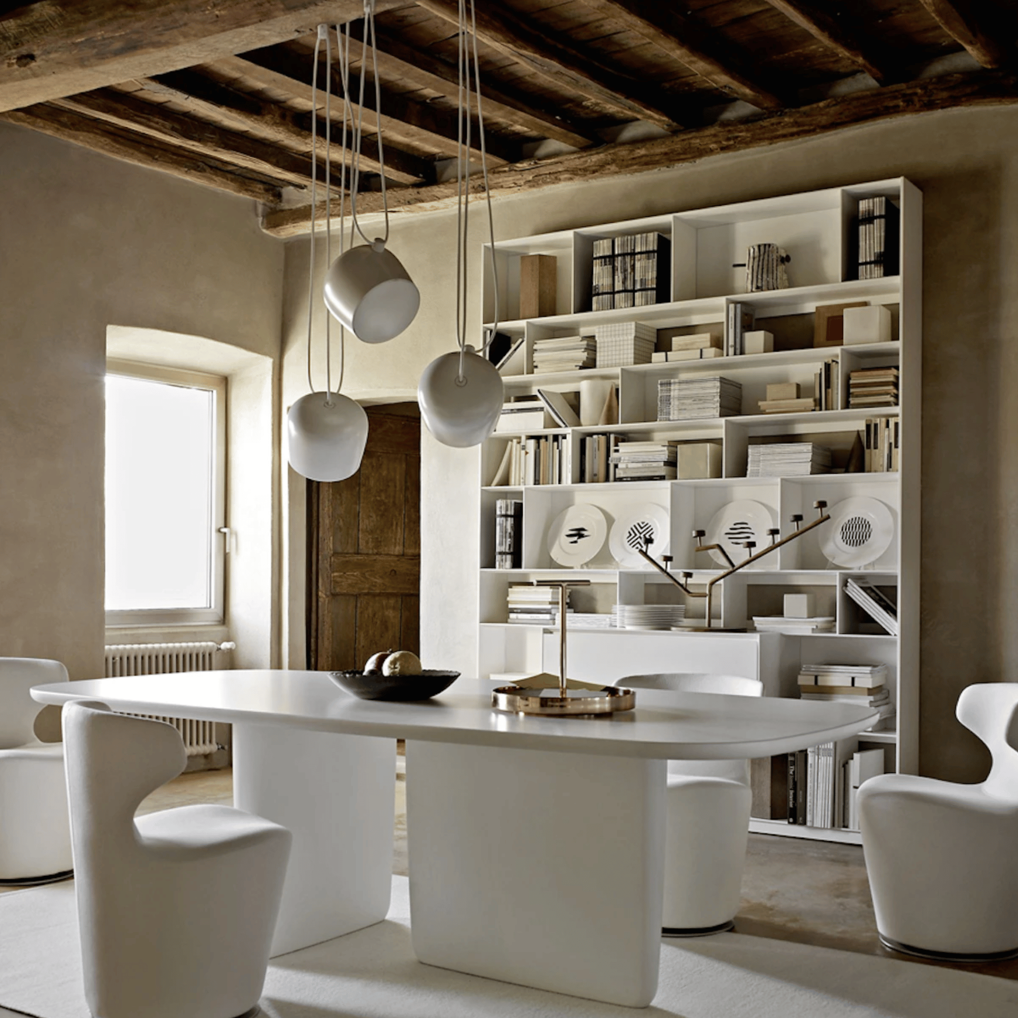 White Drum Pendant Light Industrial Nordic Design, 3 head, Ceiling Fixtures, Driva Modern Aluminum