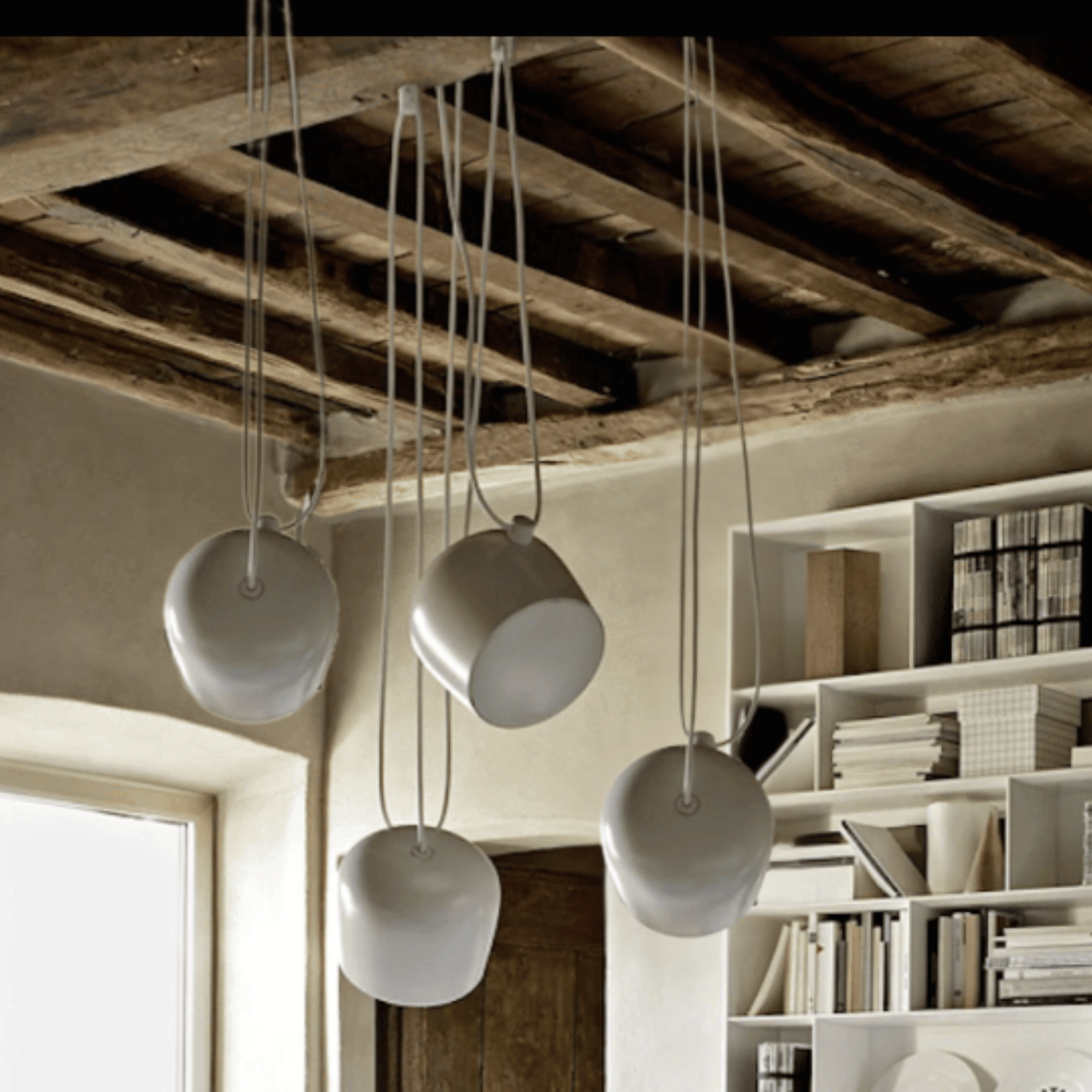 White Drum Pendant Light Industrial Nordic Design, 4 head, Ceiling Fixtures, Driva Modern Aluminum