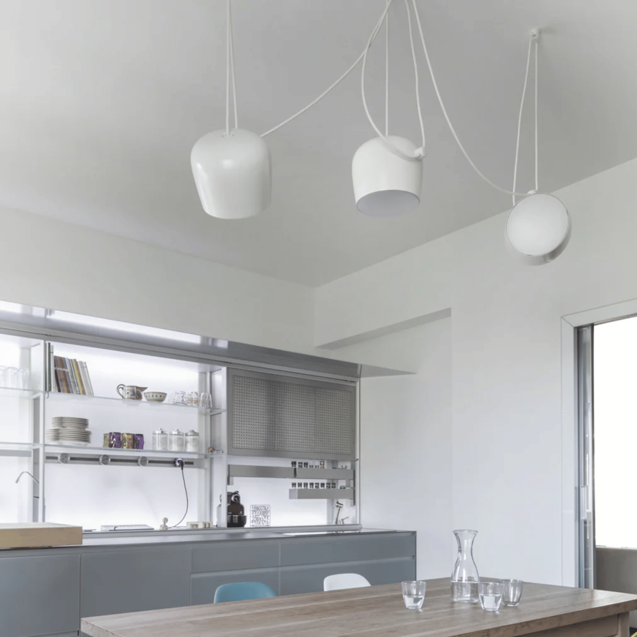 White Drum Pendant Light Industrial Nordic Design, Ceiling Fixtures, Driva Modern Aluminum