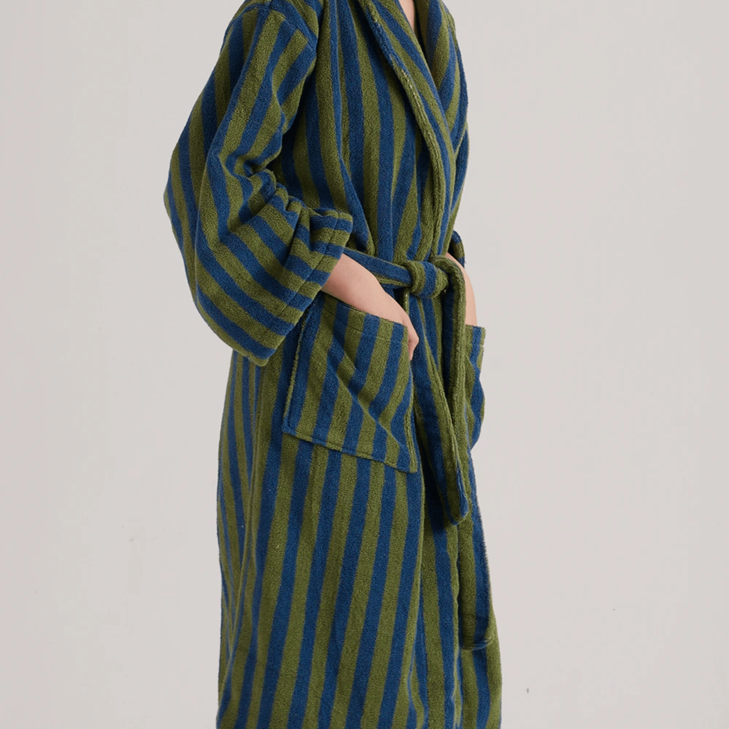 Driva Organic Jacquard Bathrobe Hotel Spa Cotton, Robes, Retro Blue Green