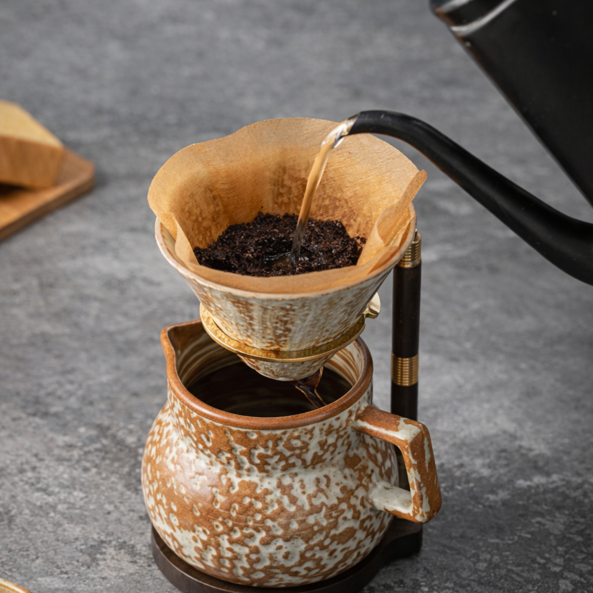 Pour Over Coffee Set Ceramic Dripper Wood Stand, Sets, Drivna