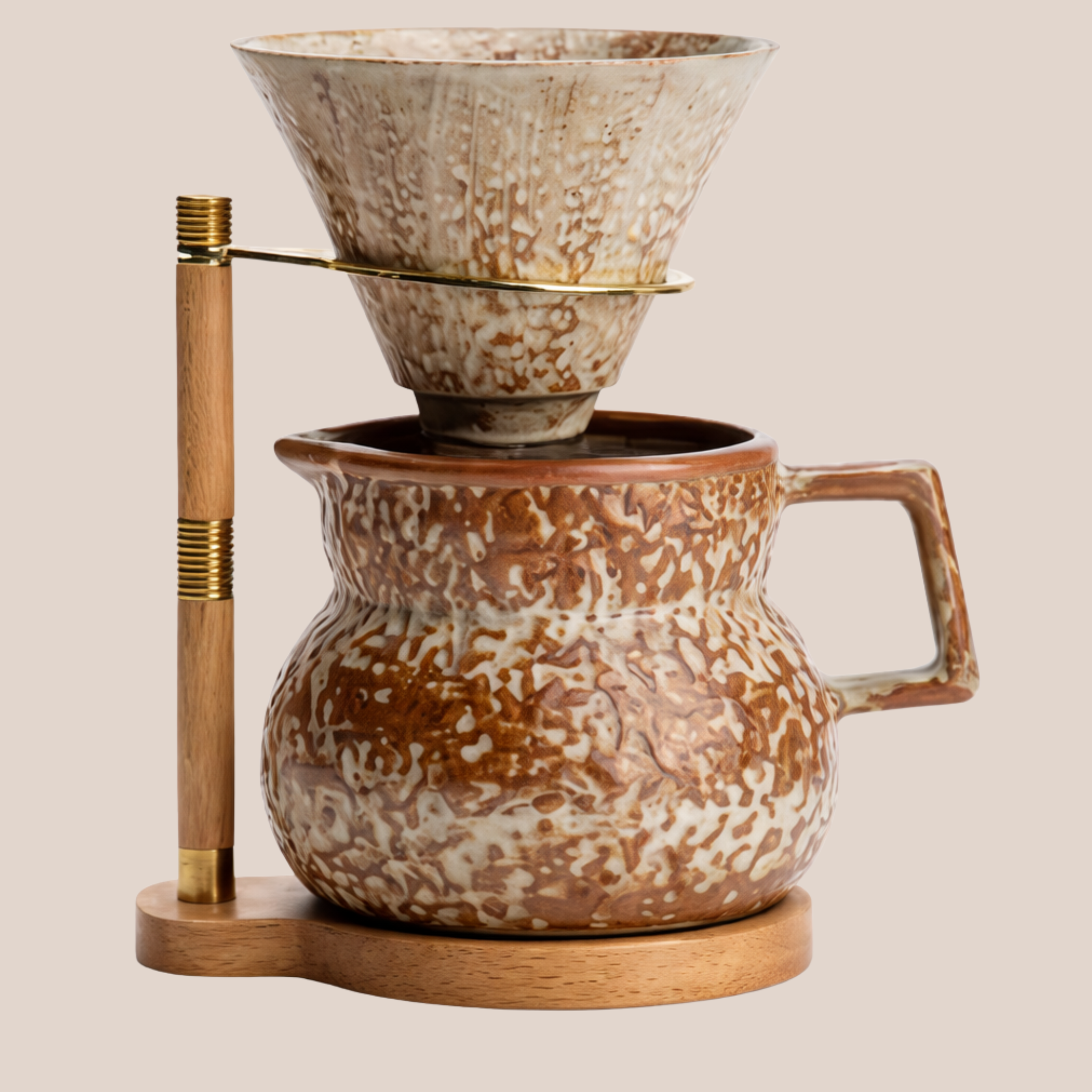 Pour Over Coffee Set Ceramic Dripper Wood Stand, Light wood, Sets, Drivna