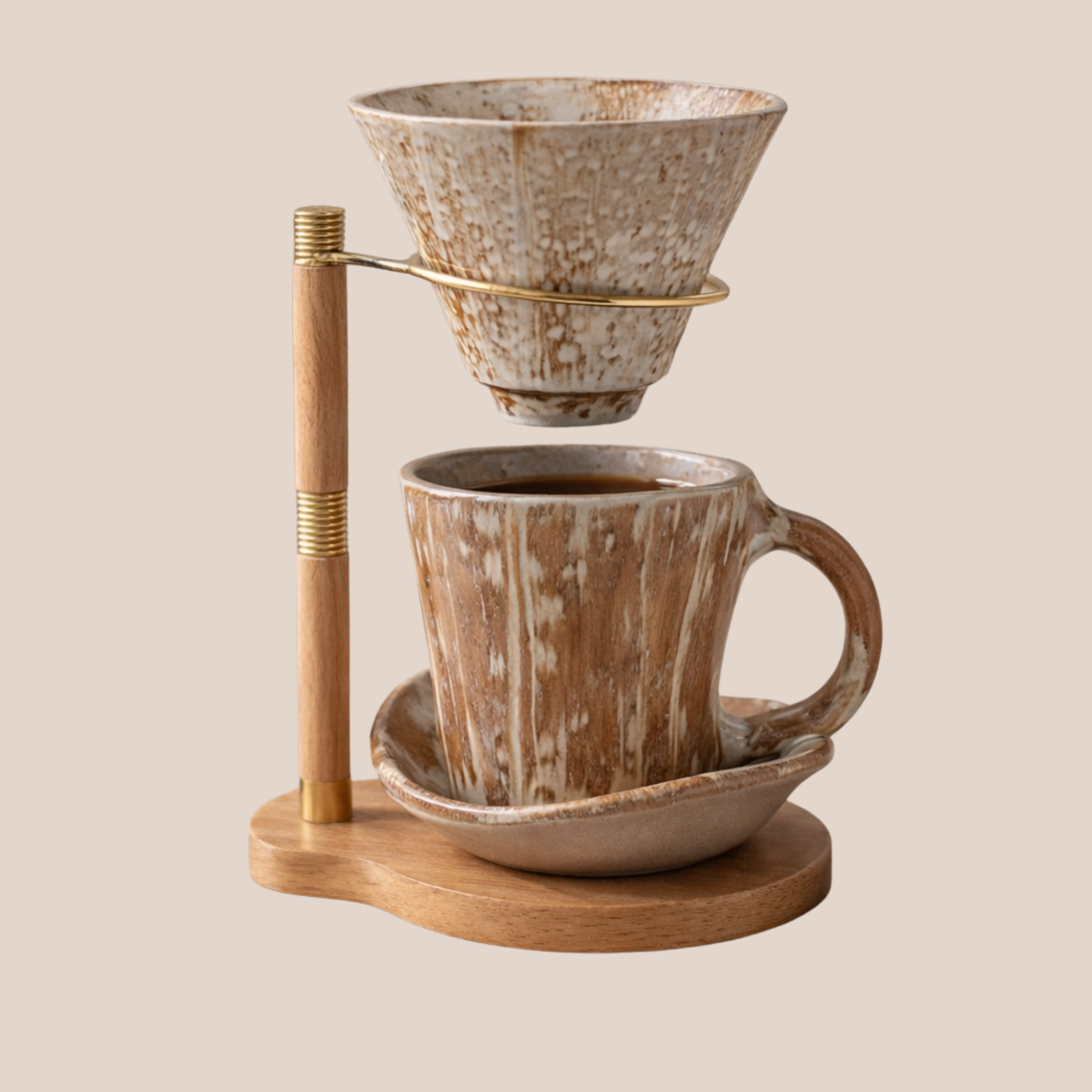 Ceramic Pour-Over Coffee Dripper Set with Wood Stand, Sets, Drypp