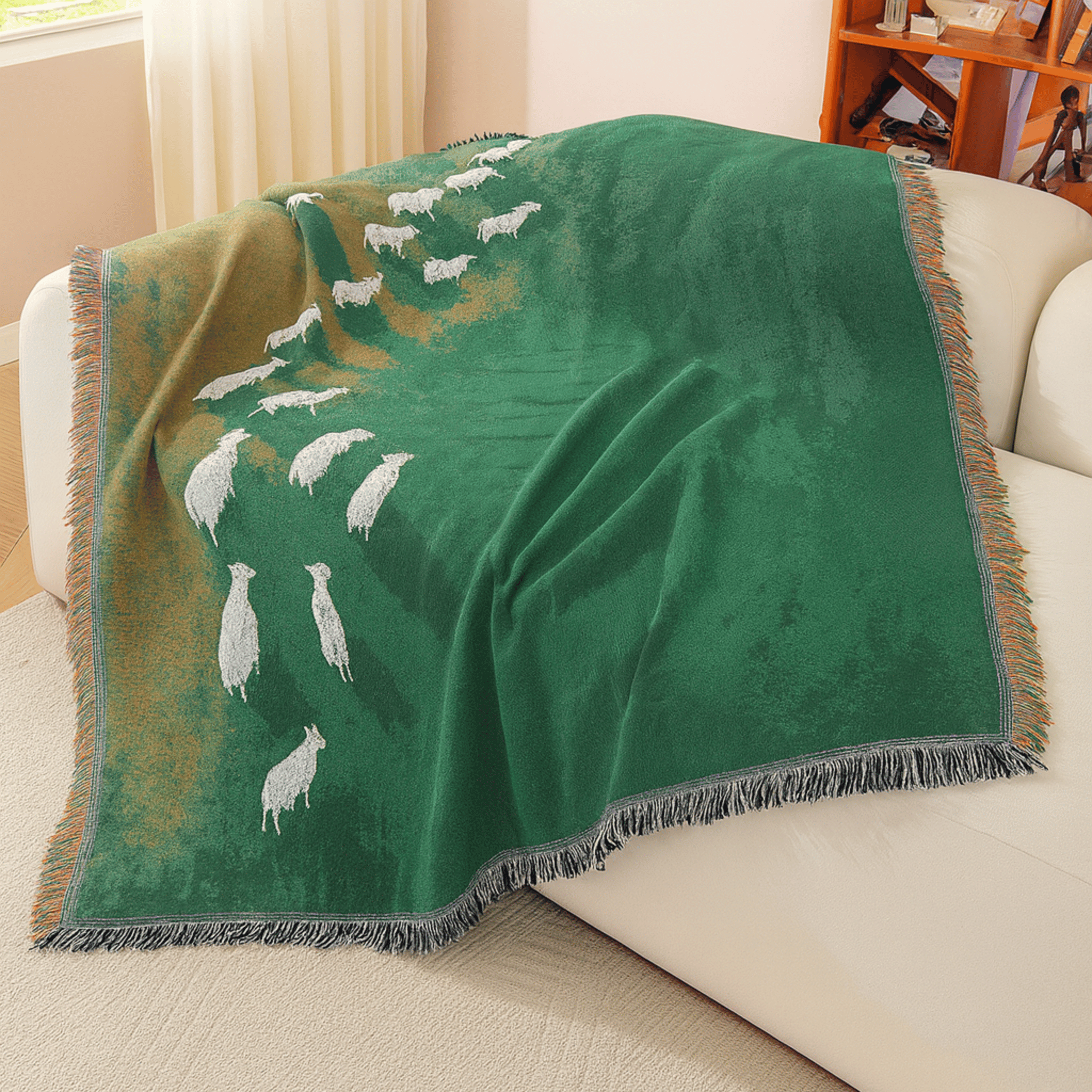 Gradient Green Tassel Throw Blanket for Your Sofa, Blankets, Engdal with Tassels