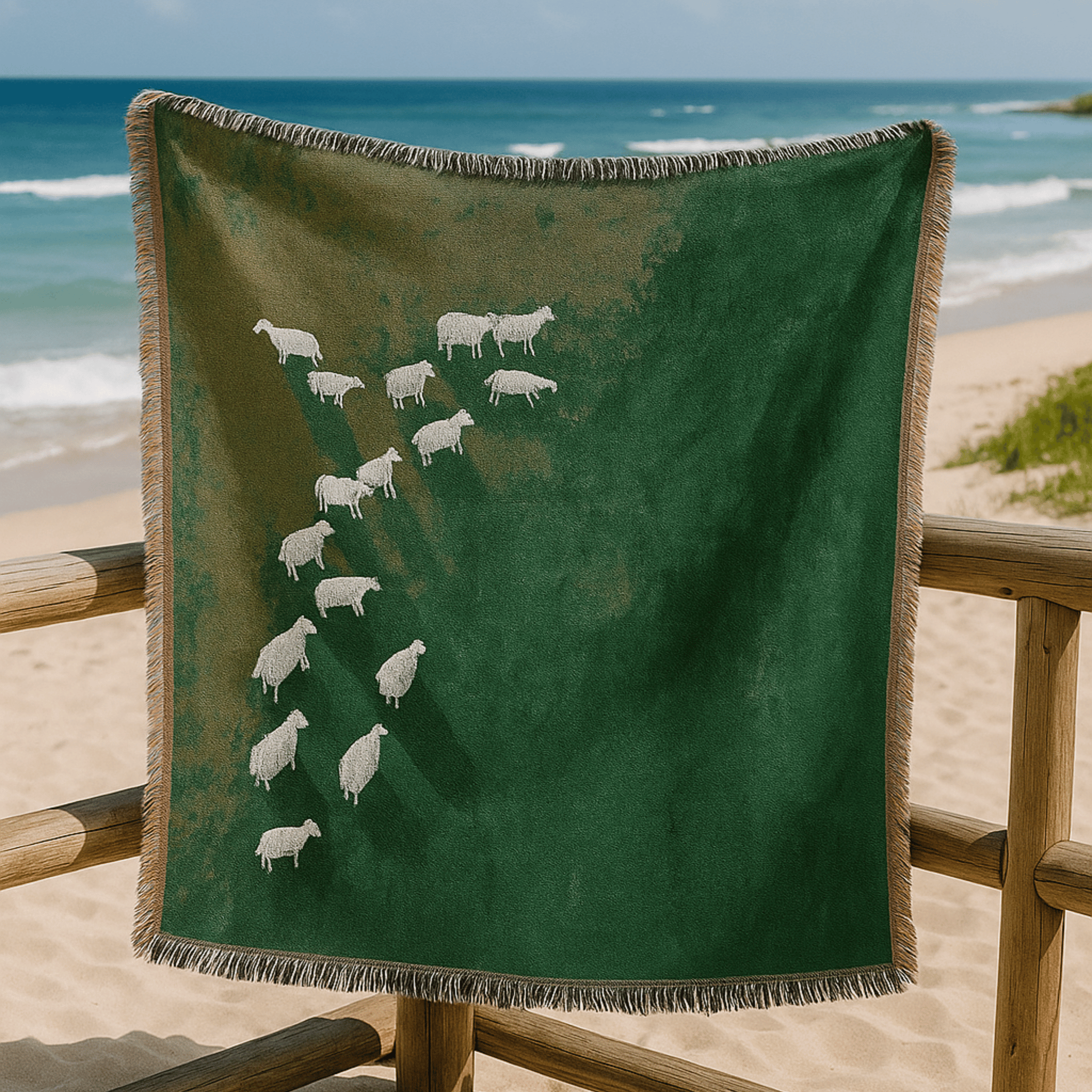 Gradient Green Tassel Throw Blanket for Your Sofa, Blankets, Engdal with Tassels