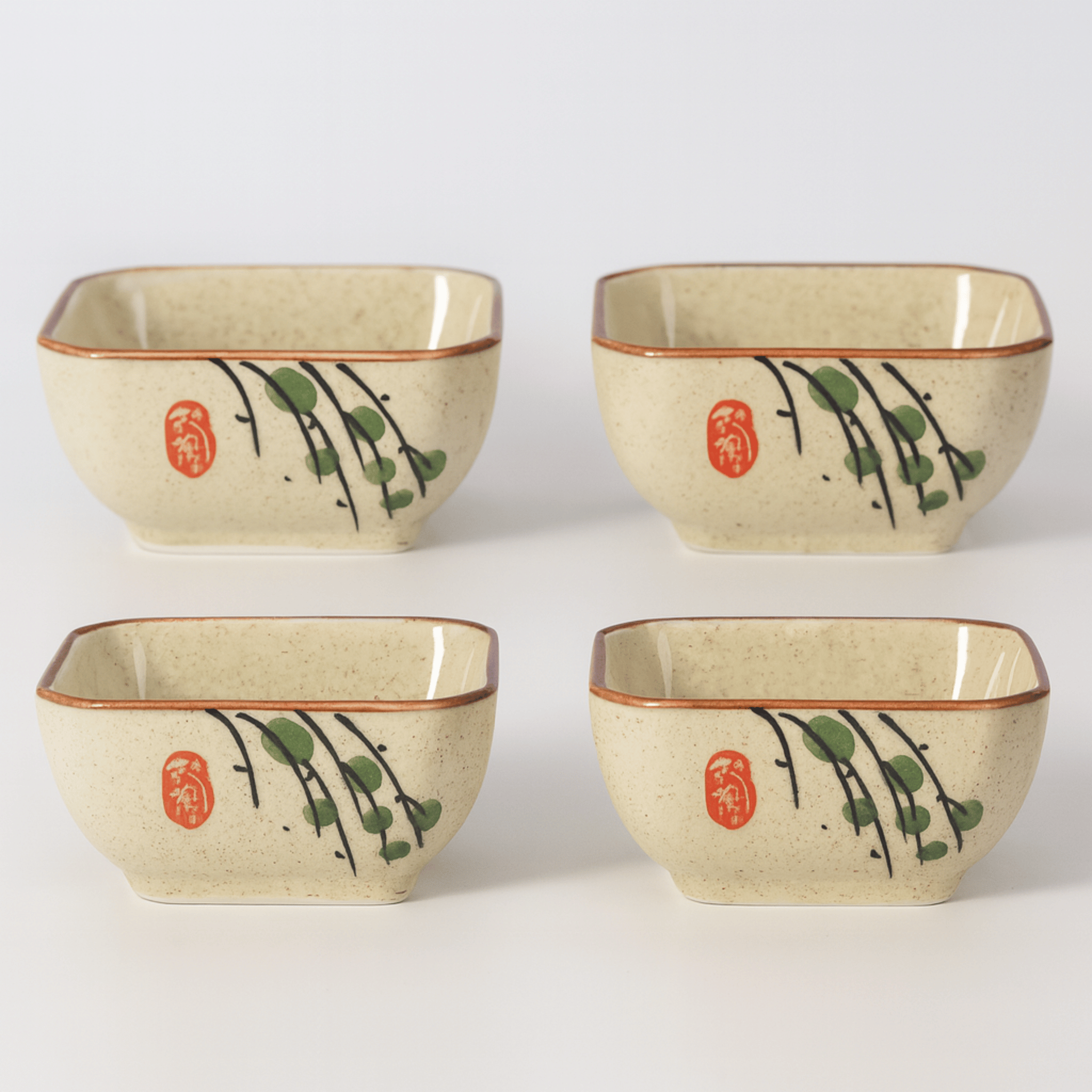 Japanese Ceramic Square Sauce Dishes Set of 4, Bamboo Harmony, Ramekins & Souffle, Fattil Dish