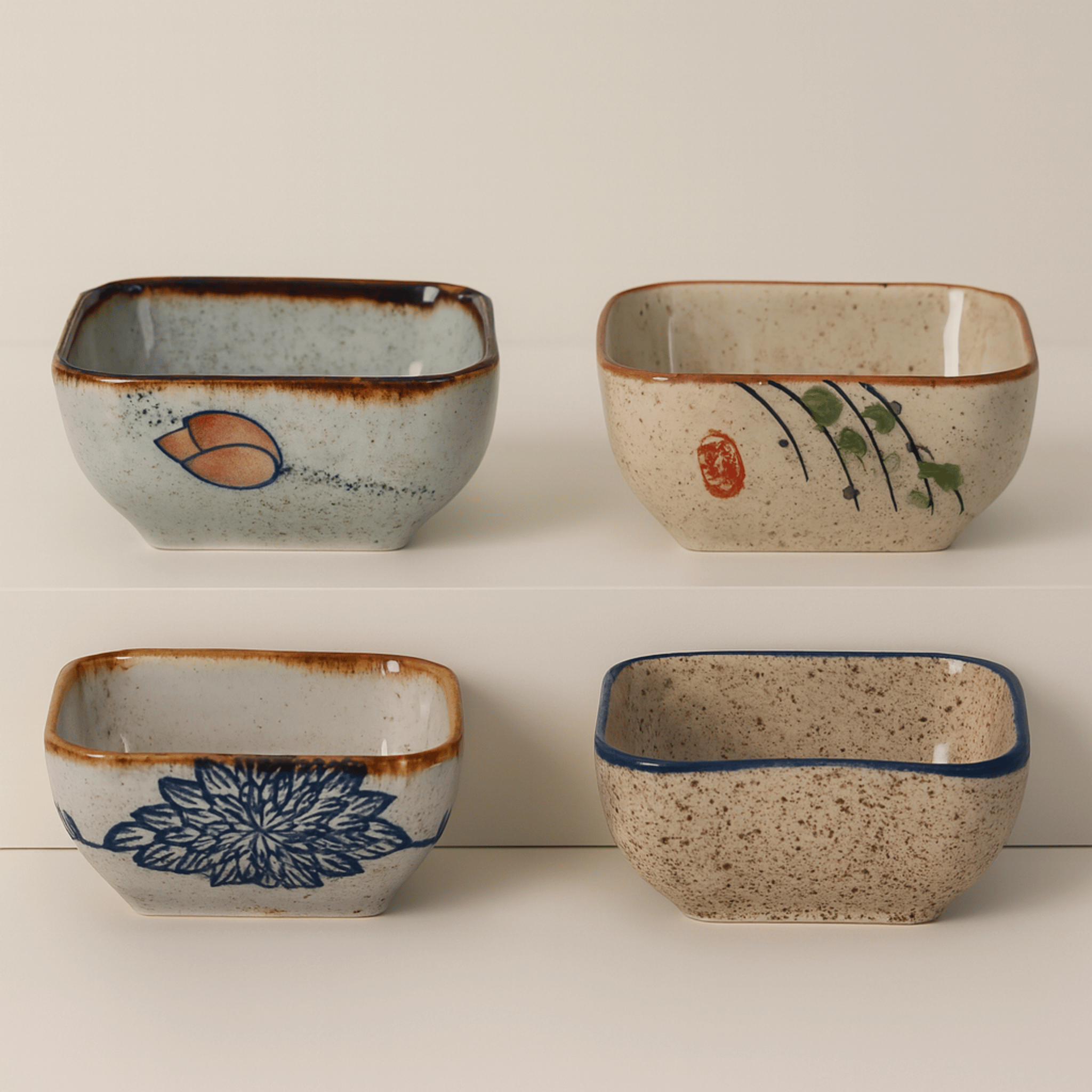 Japanese Ceramic Square Sauce Dishes Set of 4, Mixed, Ramekins & Souffle, Fattil Dish