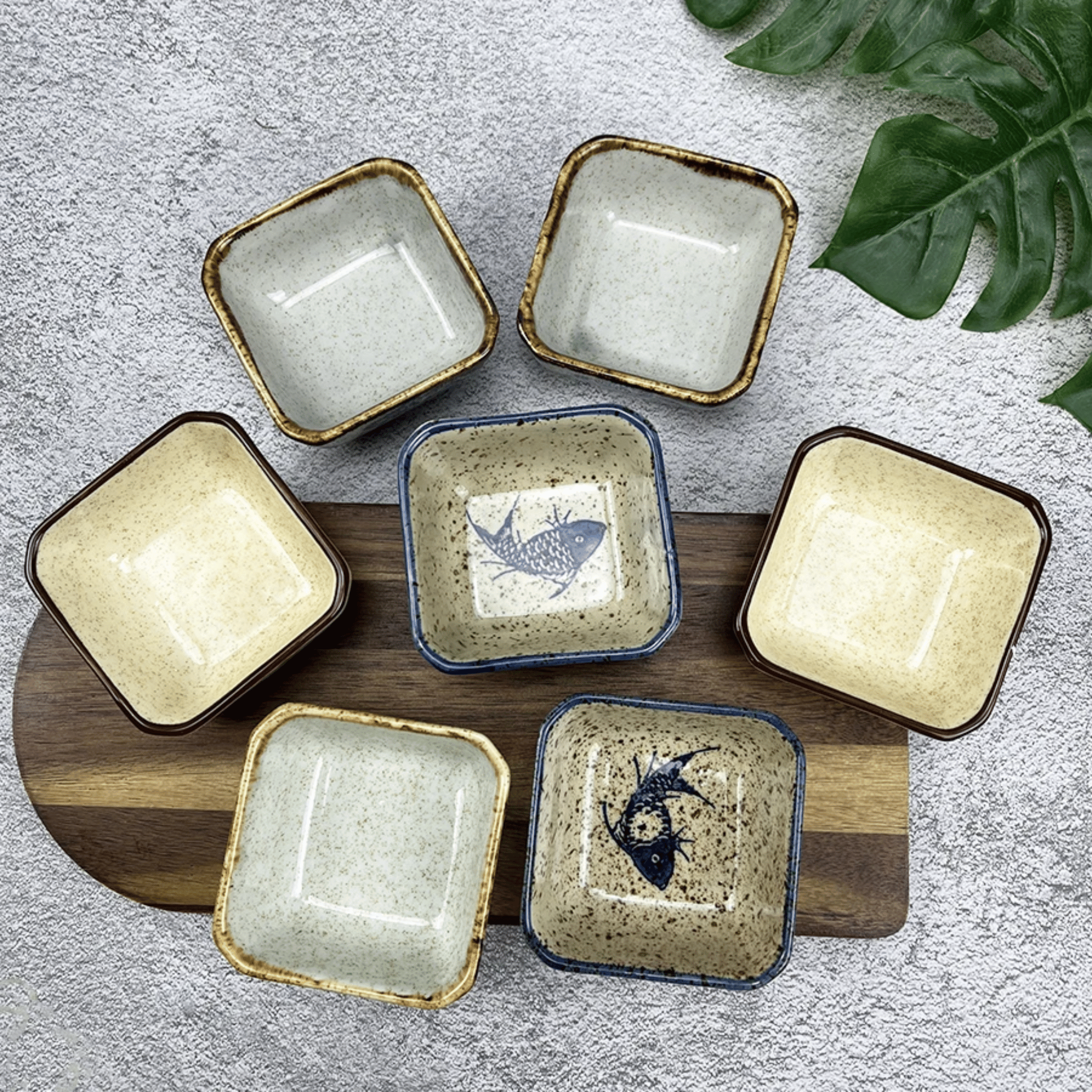 Japanese Ceramic Square Sauce Dishes Set of 4, Ramekins & Souffle, Fattil Dish