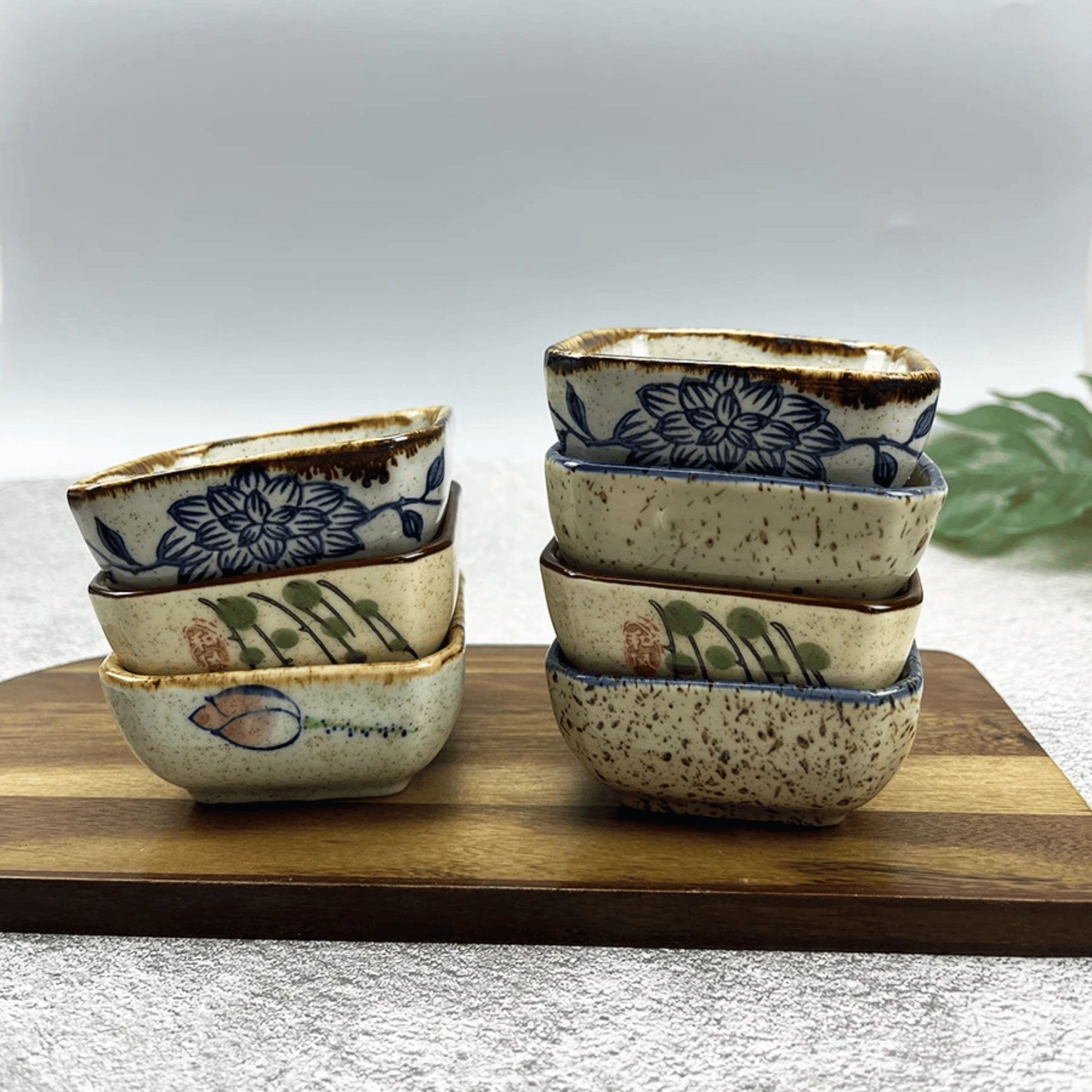 Japanese Ceramic Square Sauce Dishes Set of 4, Ramekins & Souffle, Fattil Dish