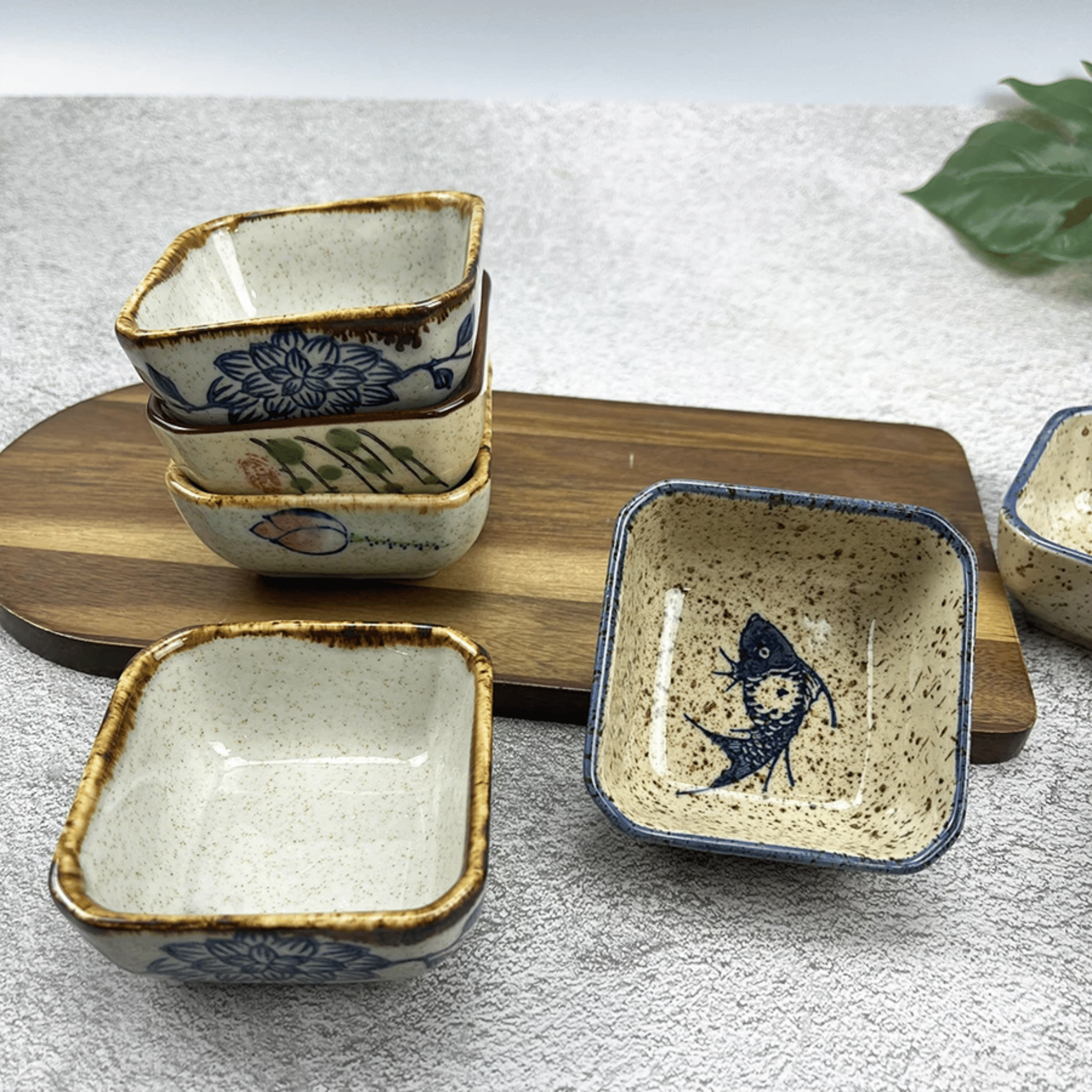 Japanese Ceramic Square Sauce Dishes Set of 4, Ramekins & Souffle, Fattil Dish