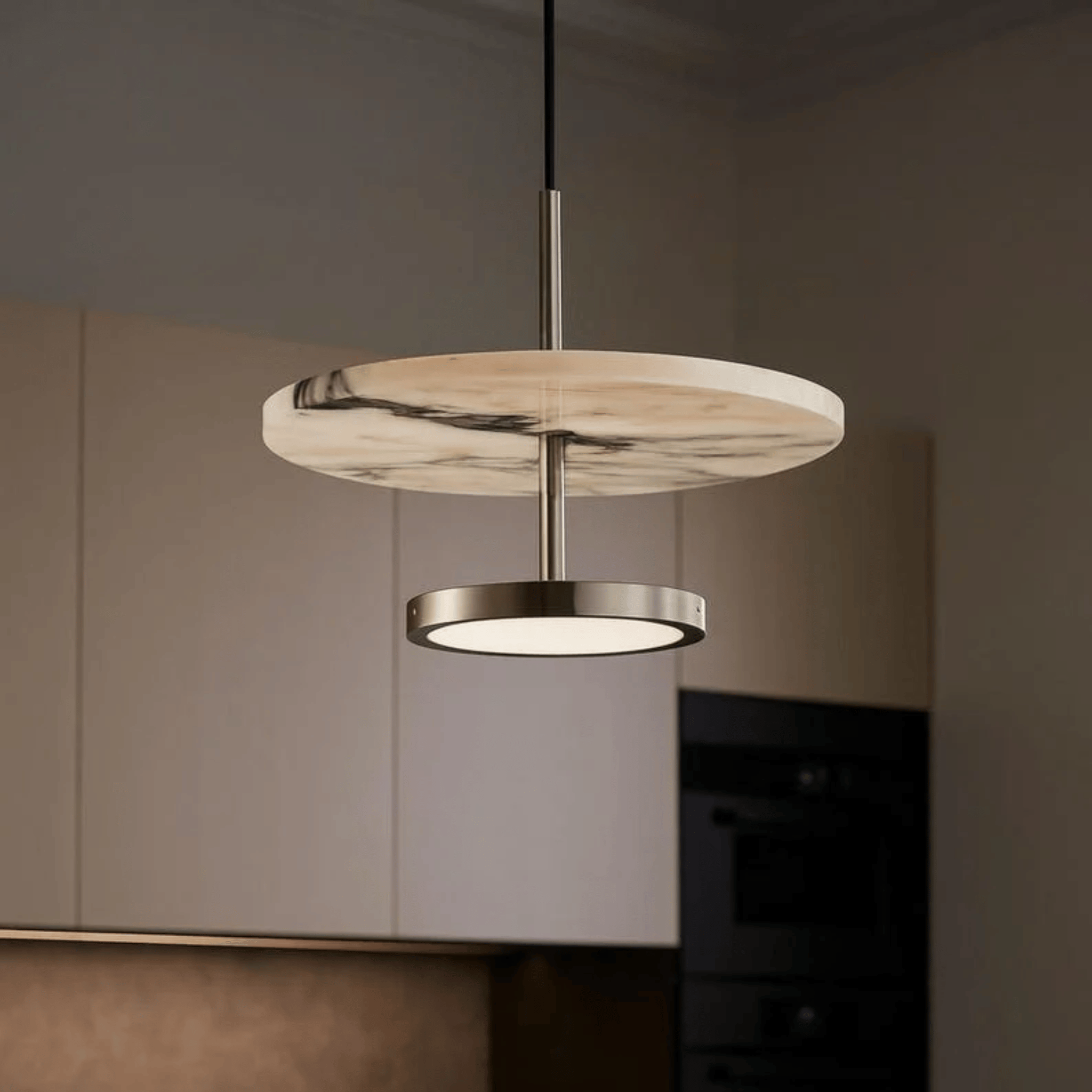 Natural Stone Pendant Lamp — Black Round Design, 3 Colors changeable, Ceiling Light Fixtures, Fjella