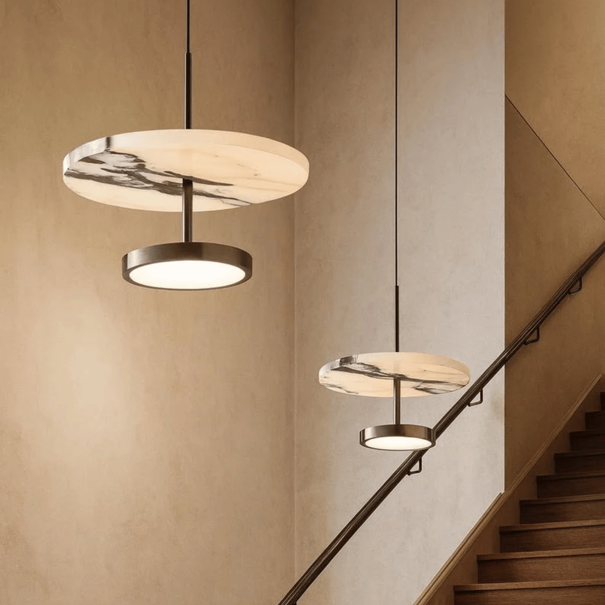 Natural Stone Pendant Lamp — Black Round Design, Ceiling Light Fixtures, Fjella