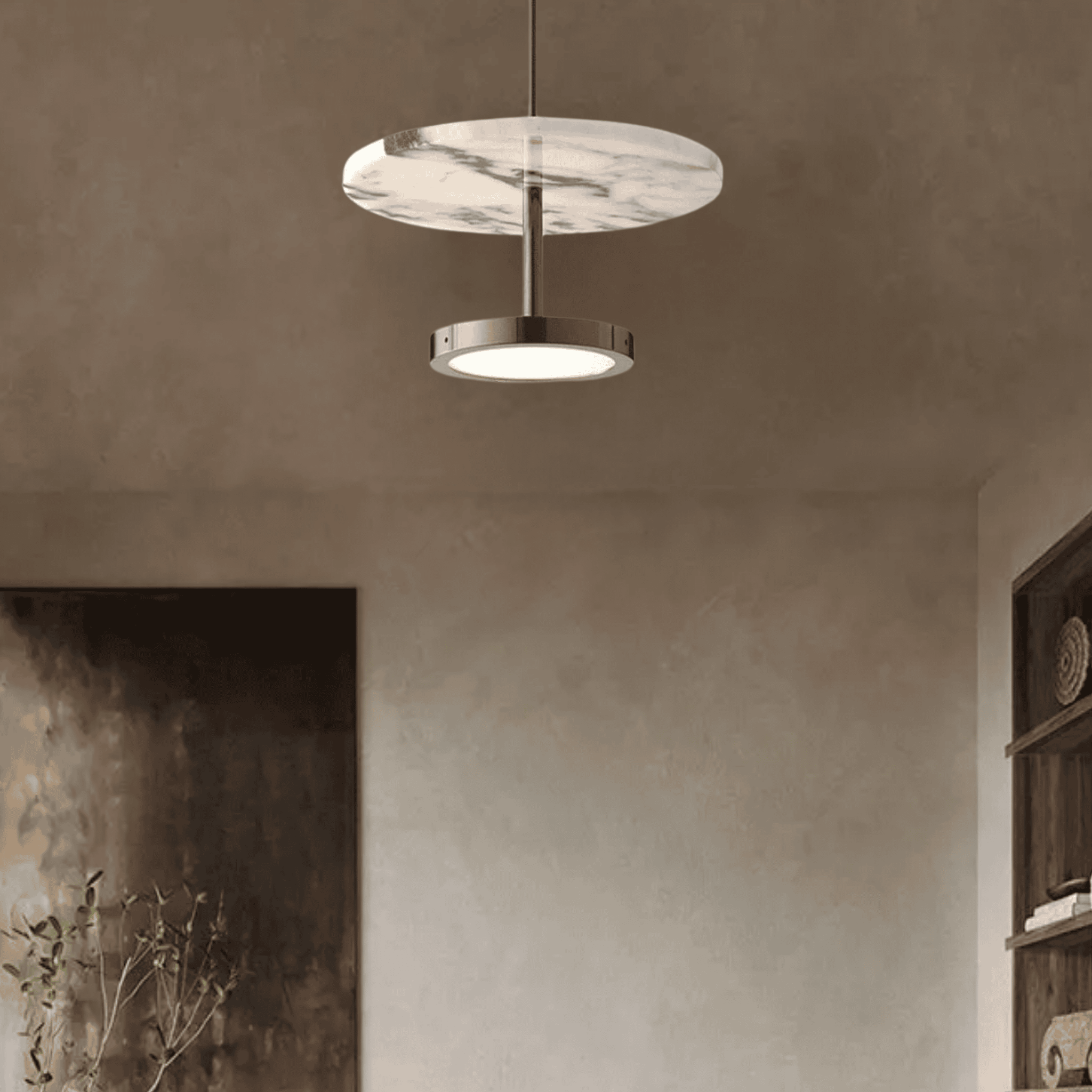 Natural Stone Pendant Lamp — Black Round Design, Ceiling Light Fixtures, Fjella