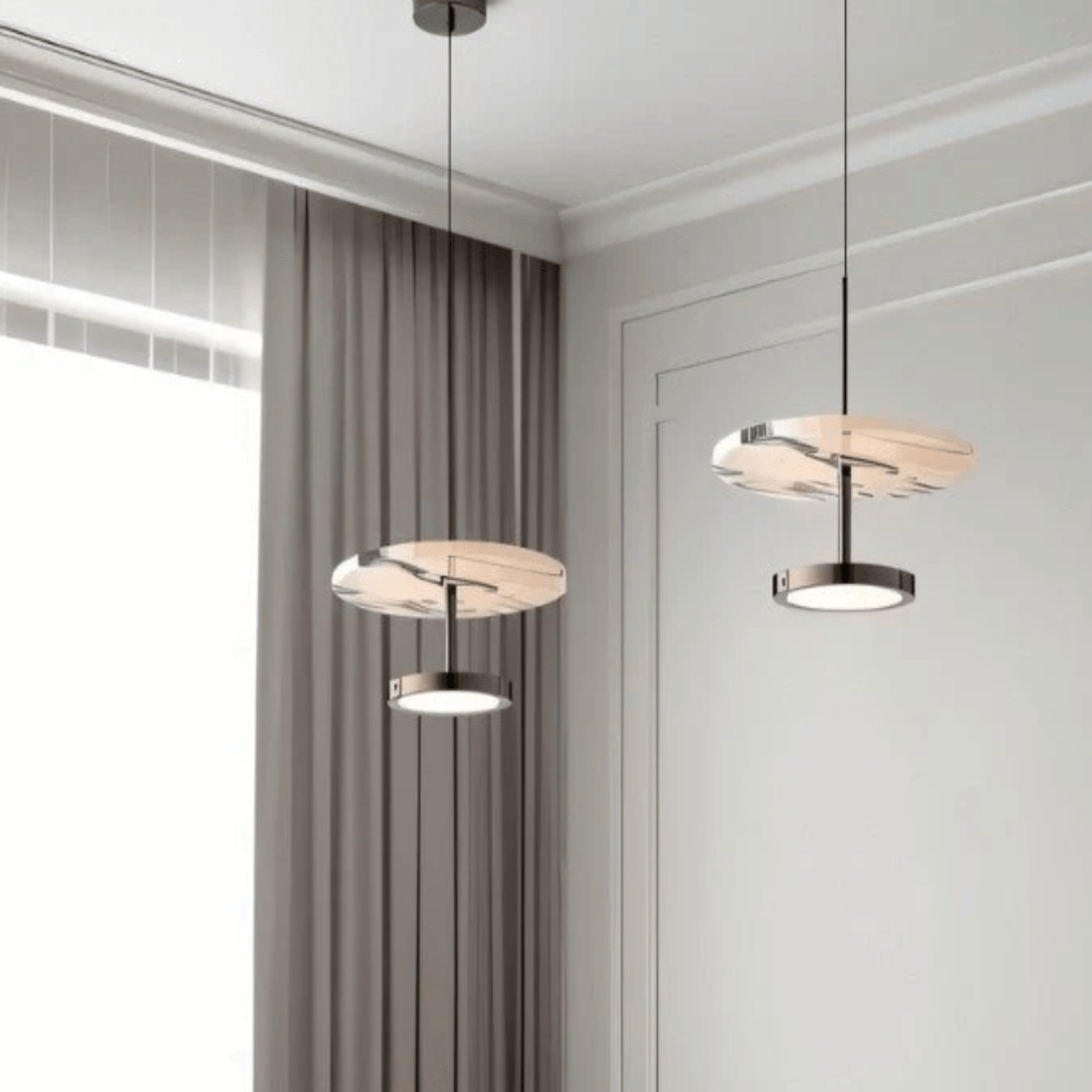 Natural Stone Pendant Lamp — Black Round Design, Ceiling Light Fixtures, Fjella