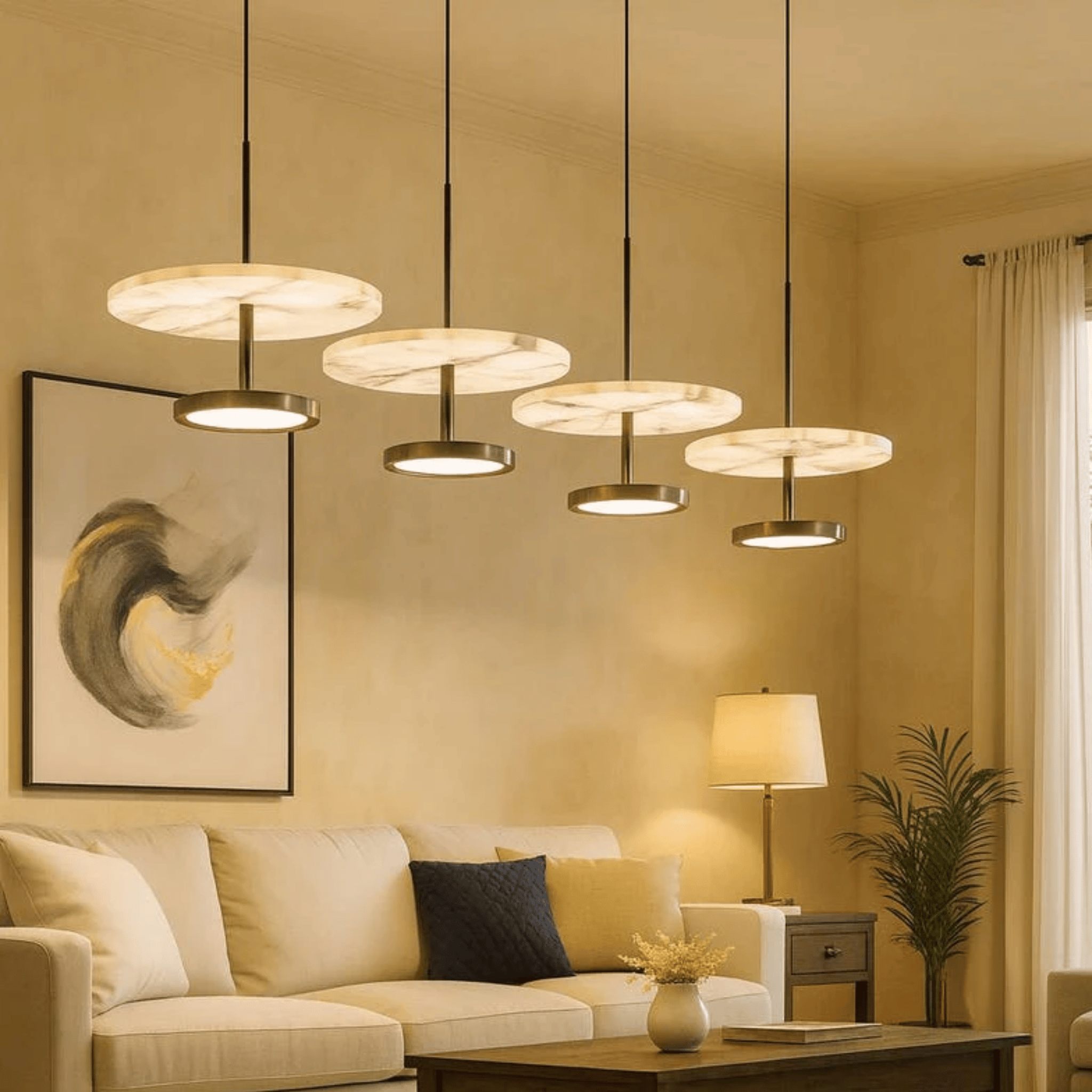 Natural Stone Pendant Lamp — Black Round Design, Ceiling Light Fixtures, Fjella