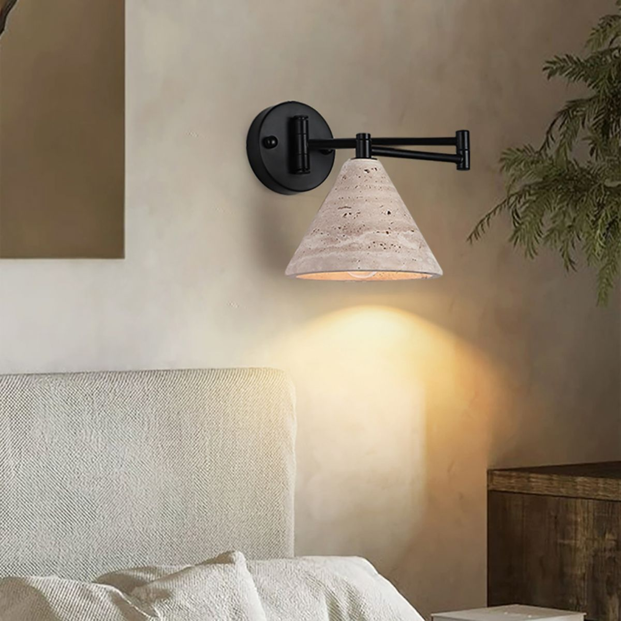 Fjella Travertine Wall Sconce with Adjustable Arms, Light Fixtures, Natural Lamp