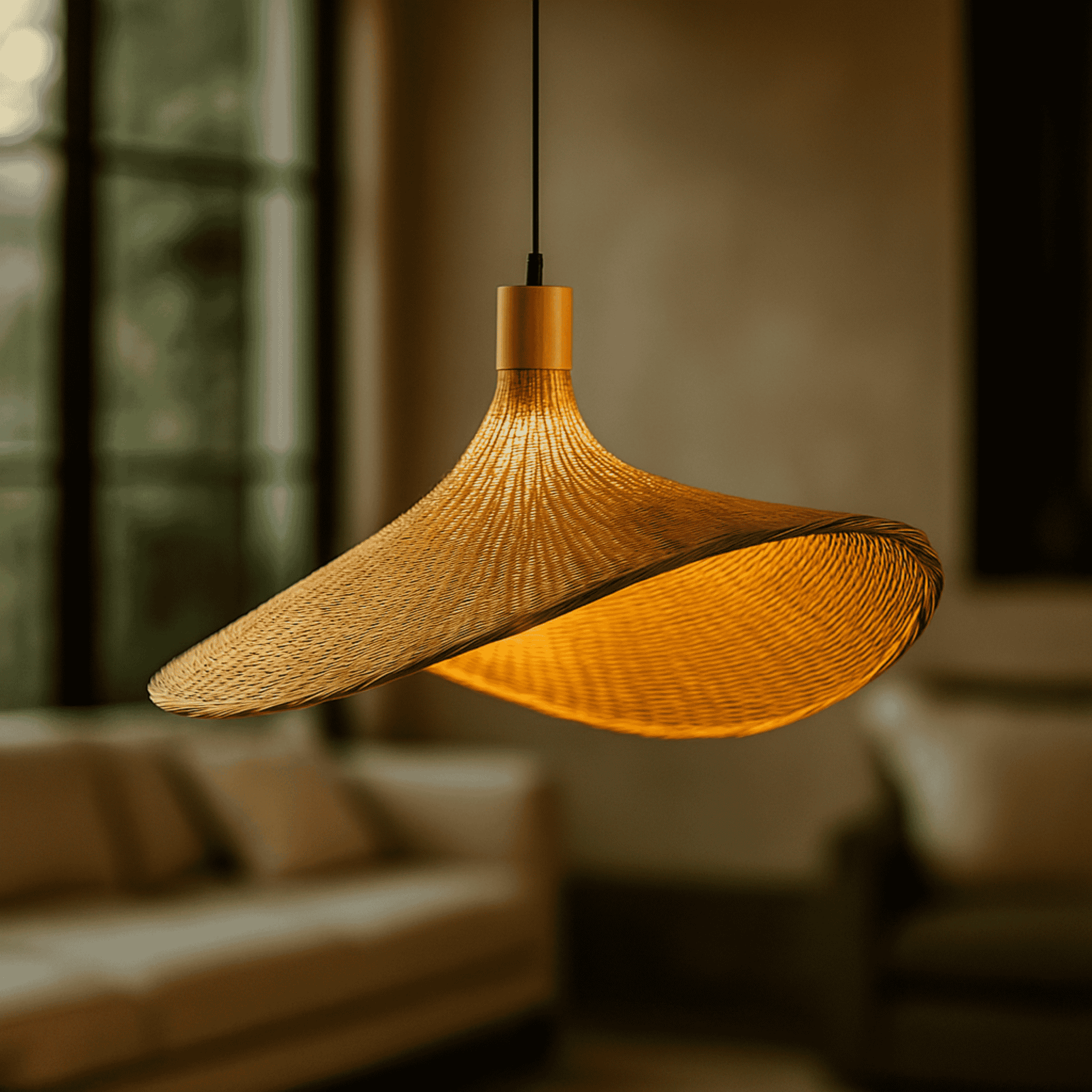 Fletta Bamboo Pendant Light Warm Ambient Glow, Ceiling Fixtures, Hand-Woven