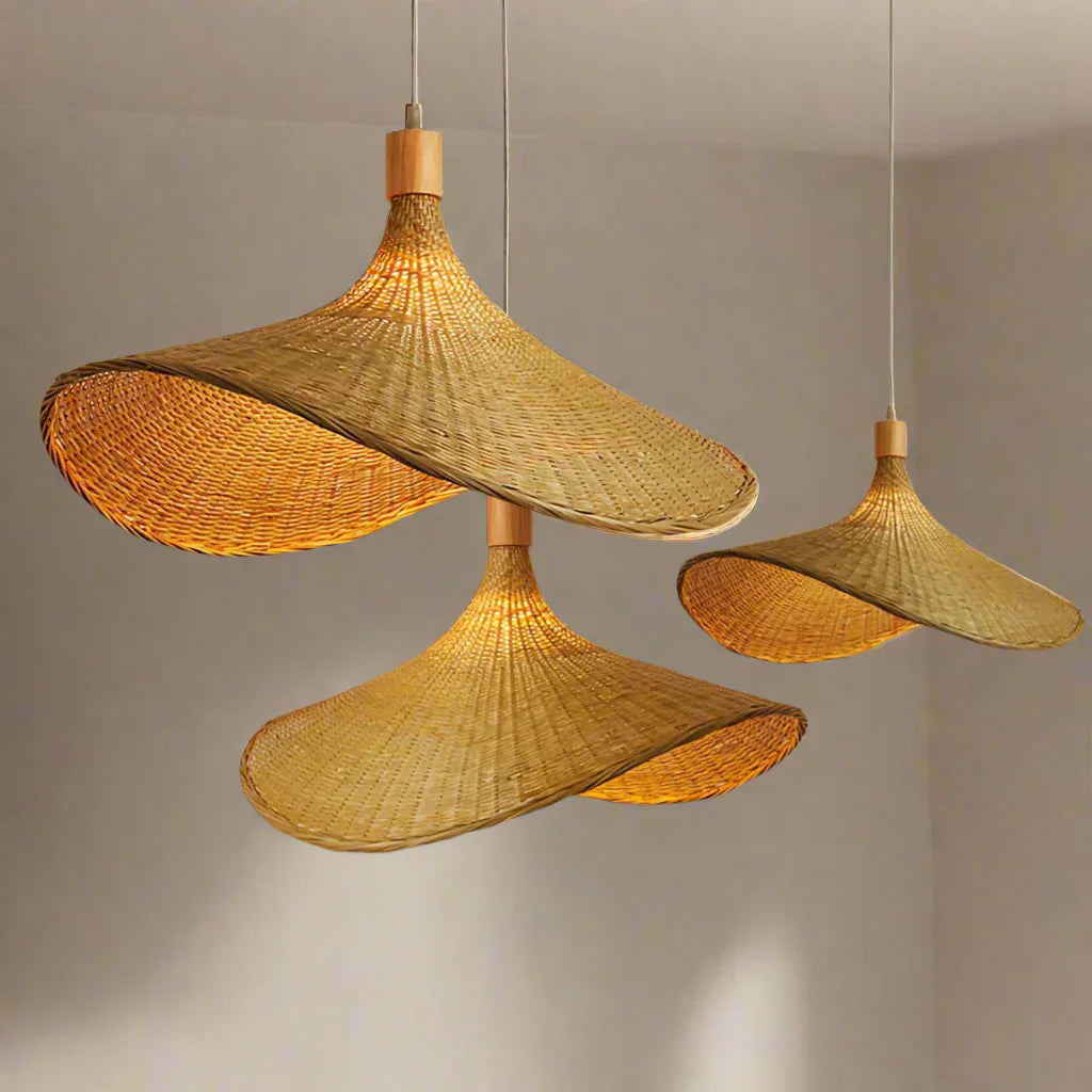 Fletta Bamboo Pendant Light Warm Ambient Glow, Ceiling Fixtures, Hand-Woven