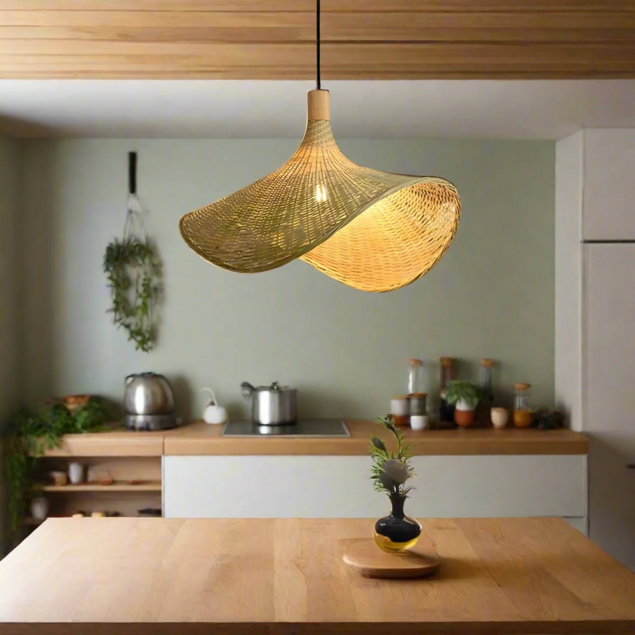 Fletta Bamboo Pendant Light Warm Ambient Glow, Ceiling Fixtures, Hand-Woven