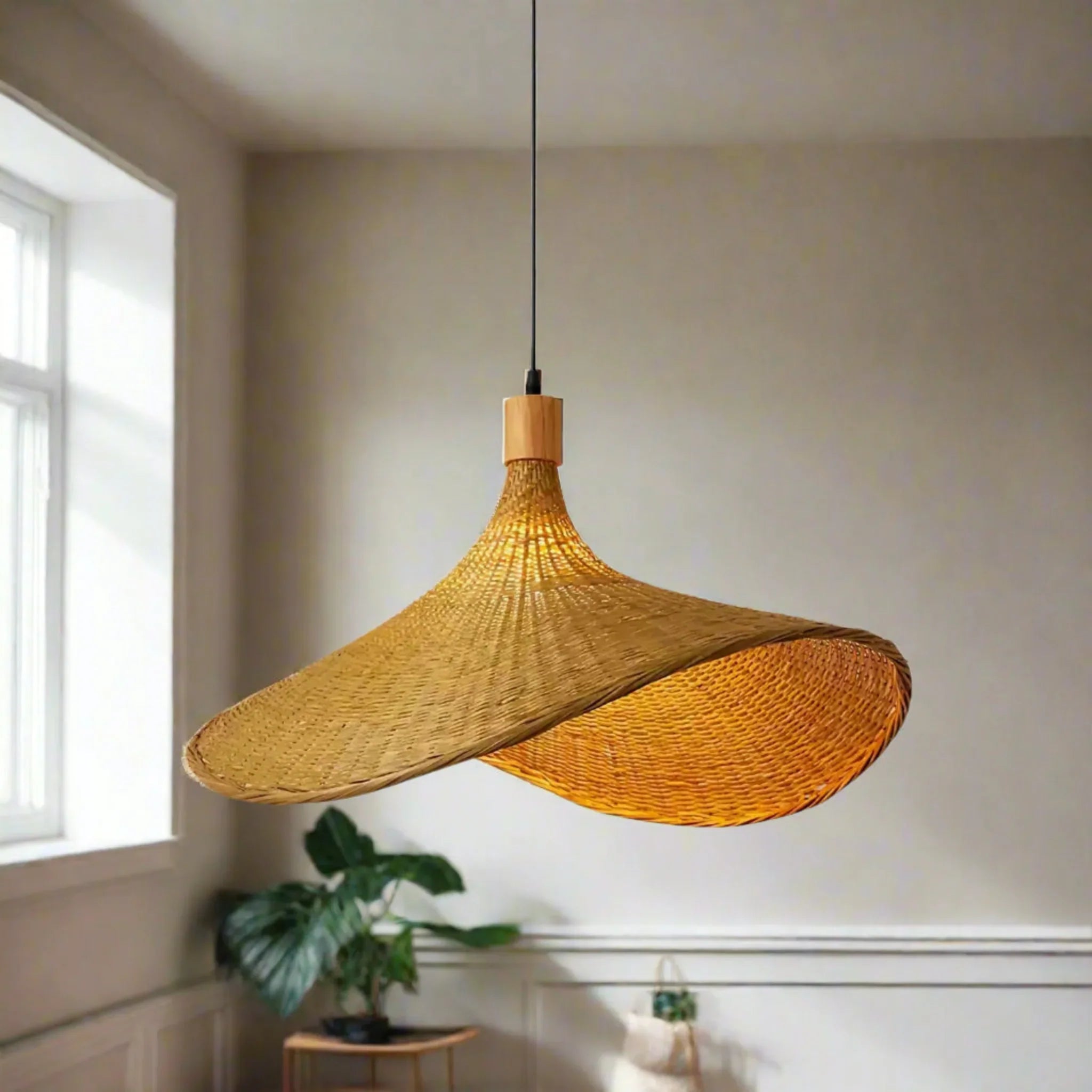 Fletta Bamboo Pendant Light Warm Ambient Glow, Ceiling Fixtures, Hand-Woven