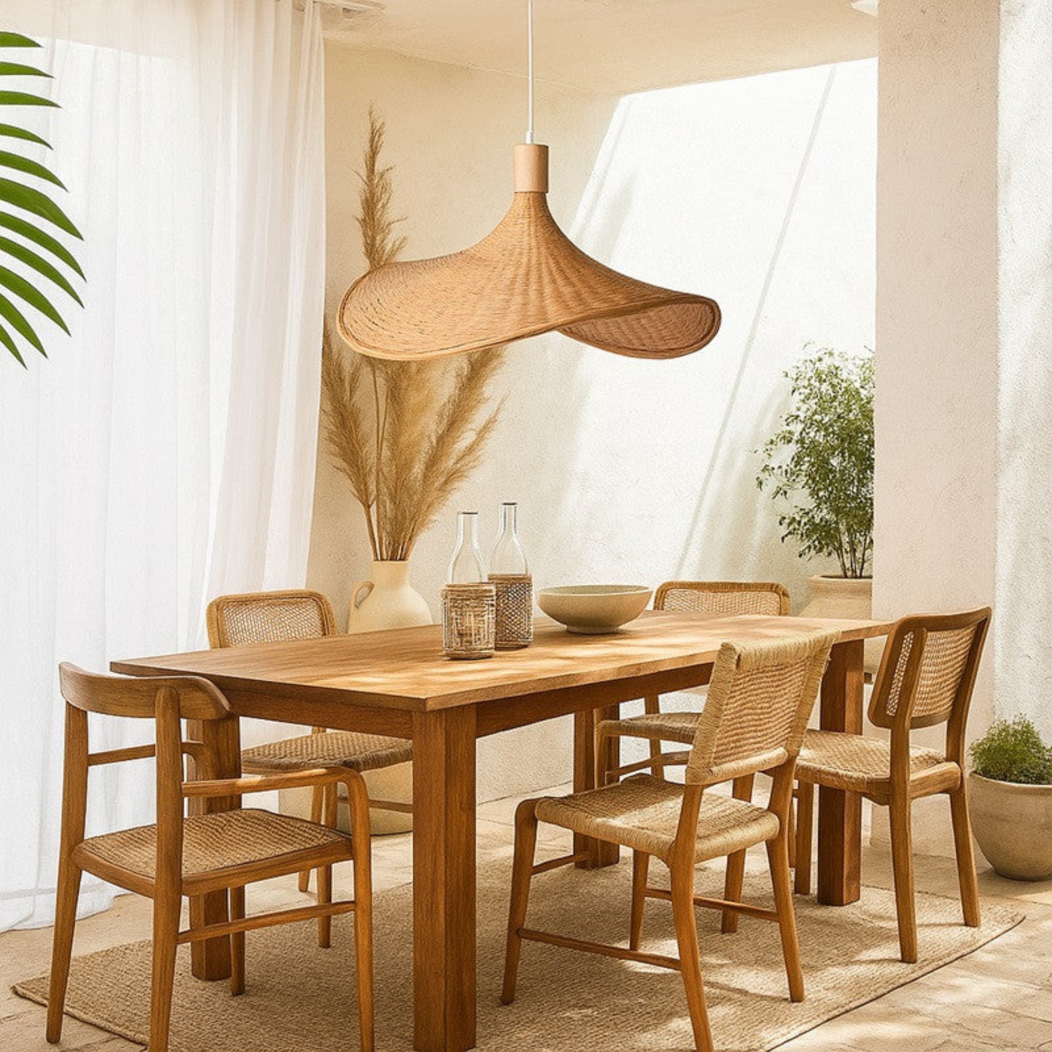 Fletta Bamboo Pendant Light Warm Ambient Glow, Ceiling Fixtures, Hand-Woven