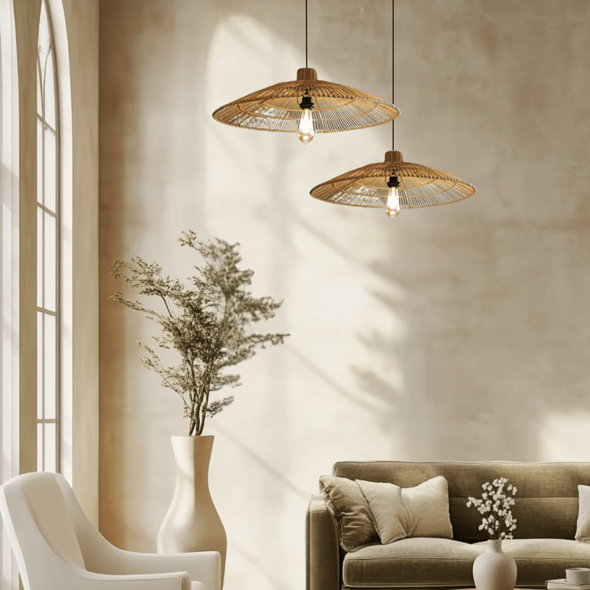 Handmade Rattan Pendant Light Nordic Wicker Lamp, Ceiling Fixtures, Fletta Warm Glow