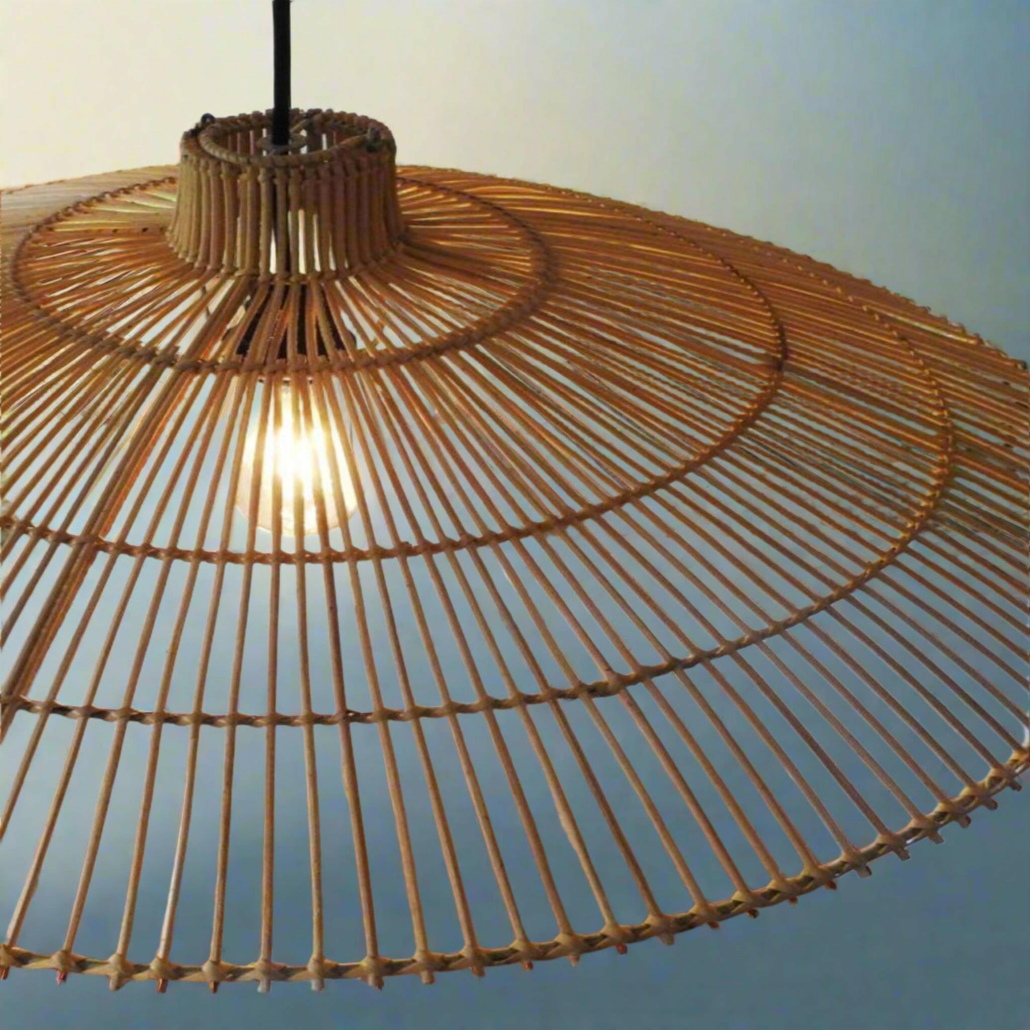 Handmade Rattan Pendant Light Nordic Wicker Lamp, Ceiling Fixtures, Fletta Warm Glow