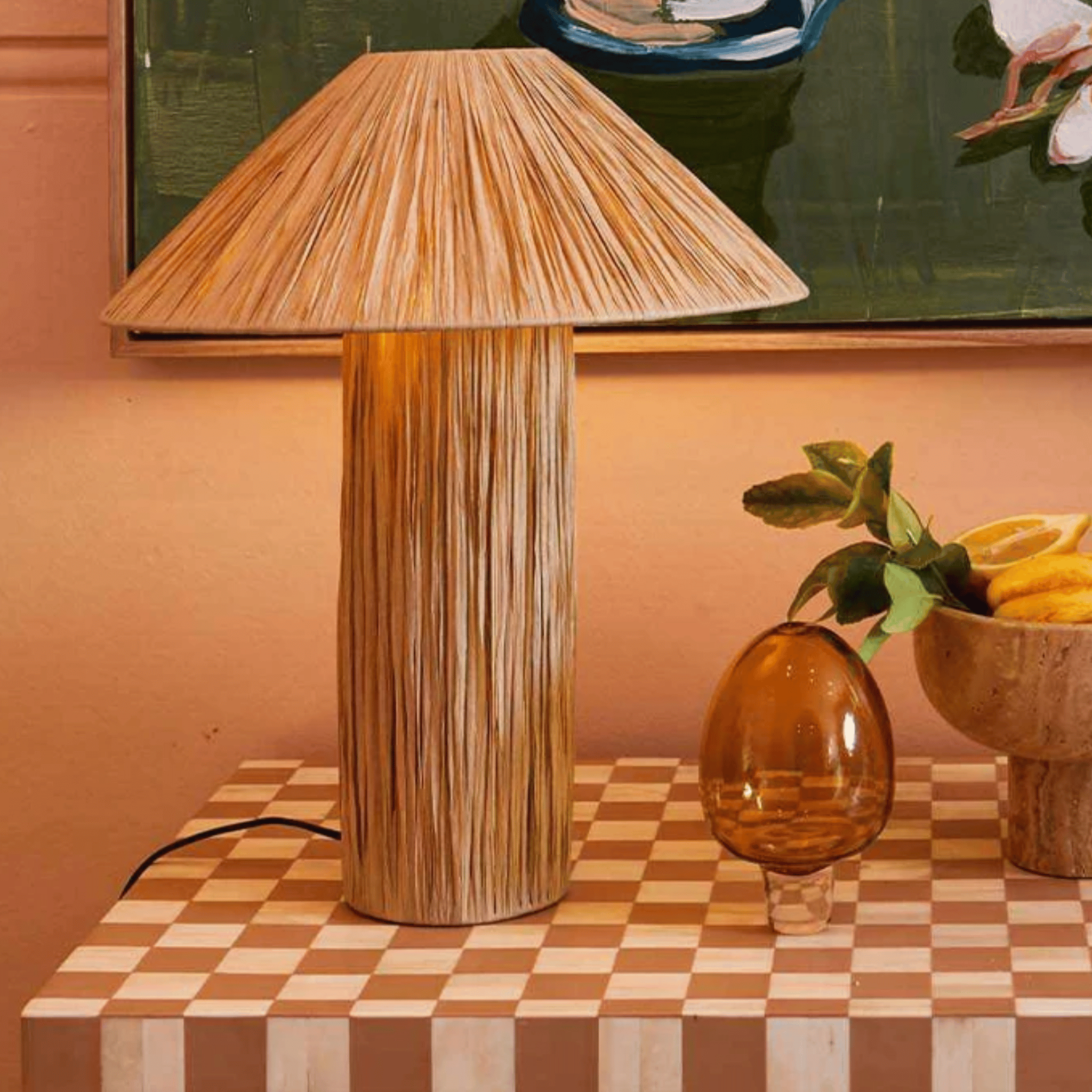 Fletta Raffia Table Lamp – Wabi-Sabi Bedside Light, Lamps, Handwoven
