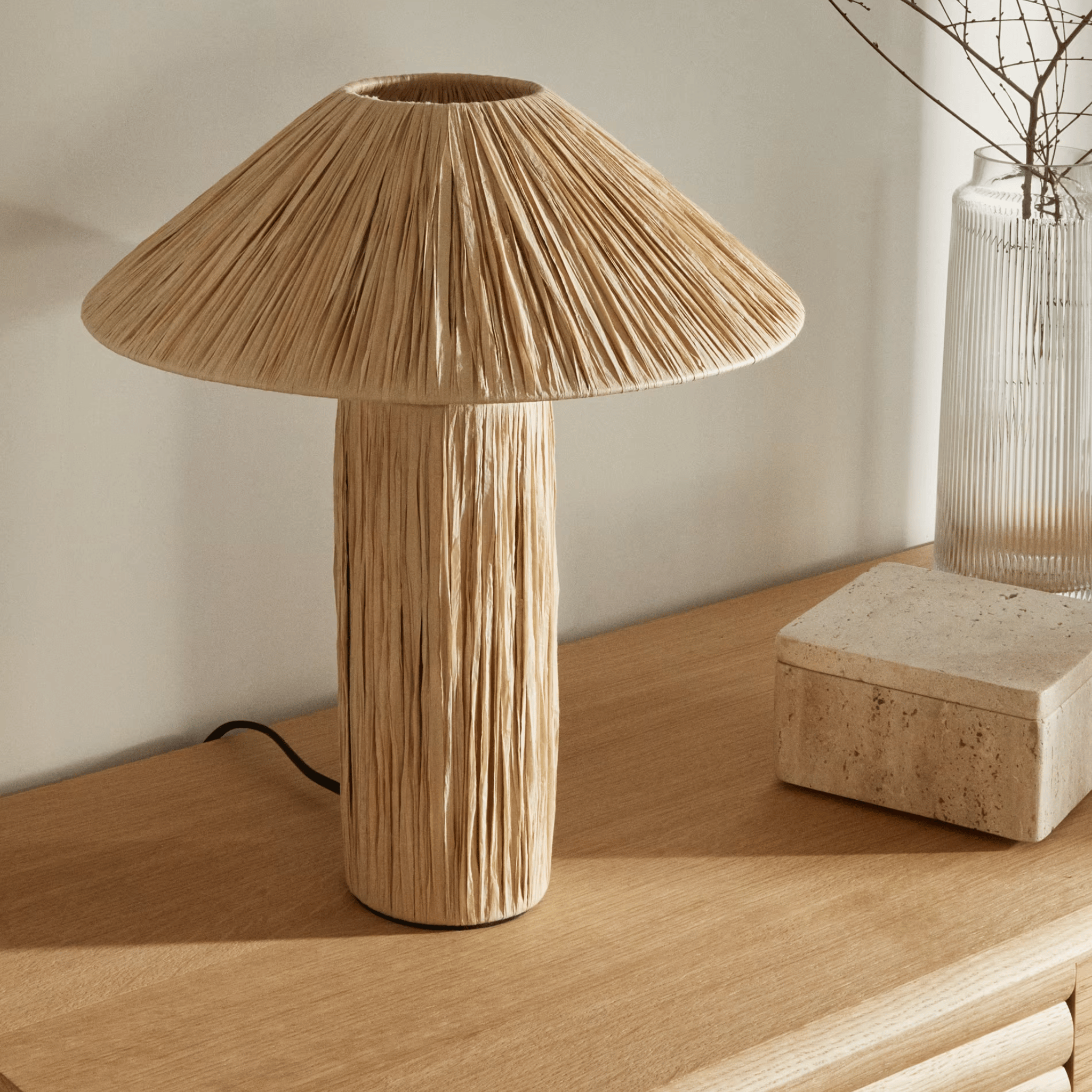 Fletta Raffia Table Lamp – Wabi-Sabi Bedside Light, Lamps, Handwoven