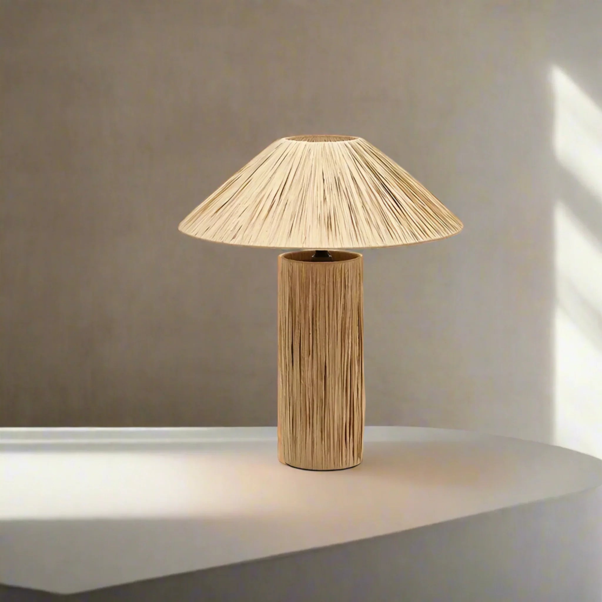 Fletta Raffia Table Lamp – Wabi-Sabi Bedside Light, Lamps, Handwoven