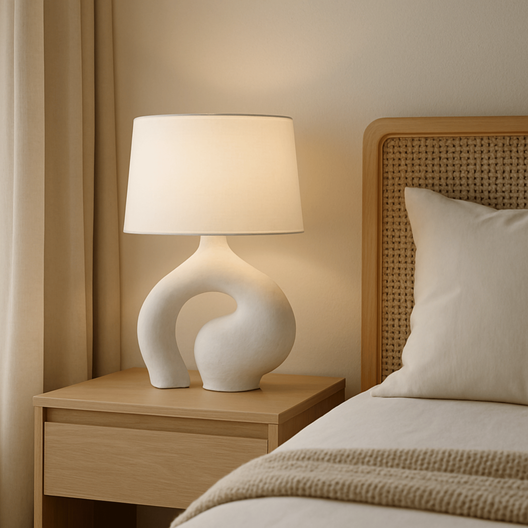 Formia Resin Table Lamp with Nordic Fabric Shade, Lamps, Sculptural