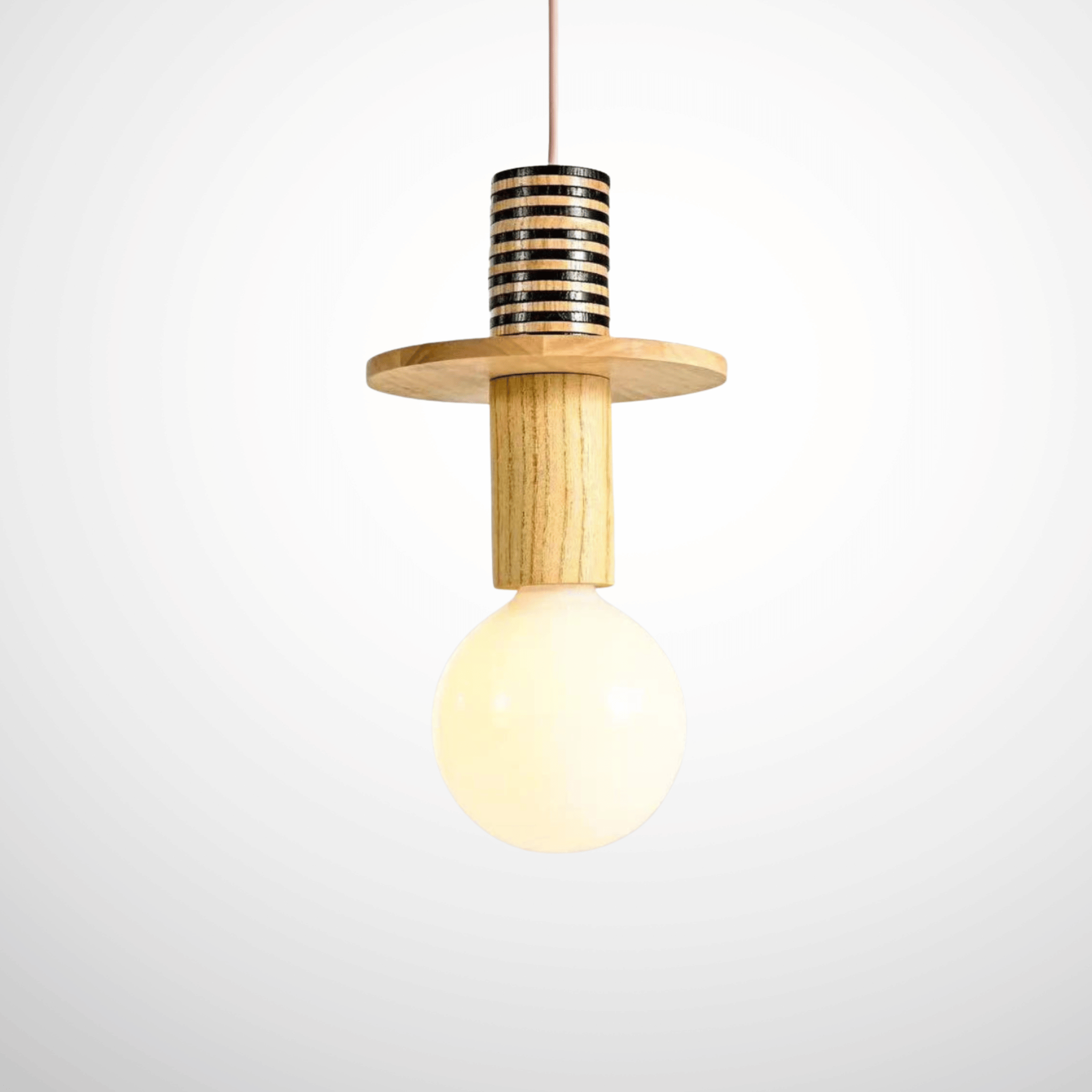 Geometric Wooden Pendant Lamp Nordic Bauhaus Style, Ceiling Light Fixtures, Formvy Wood and Iron
