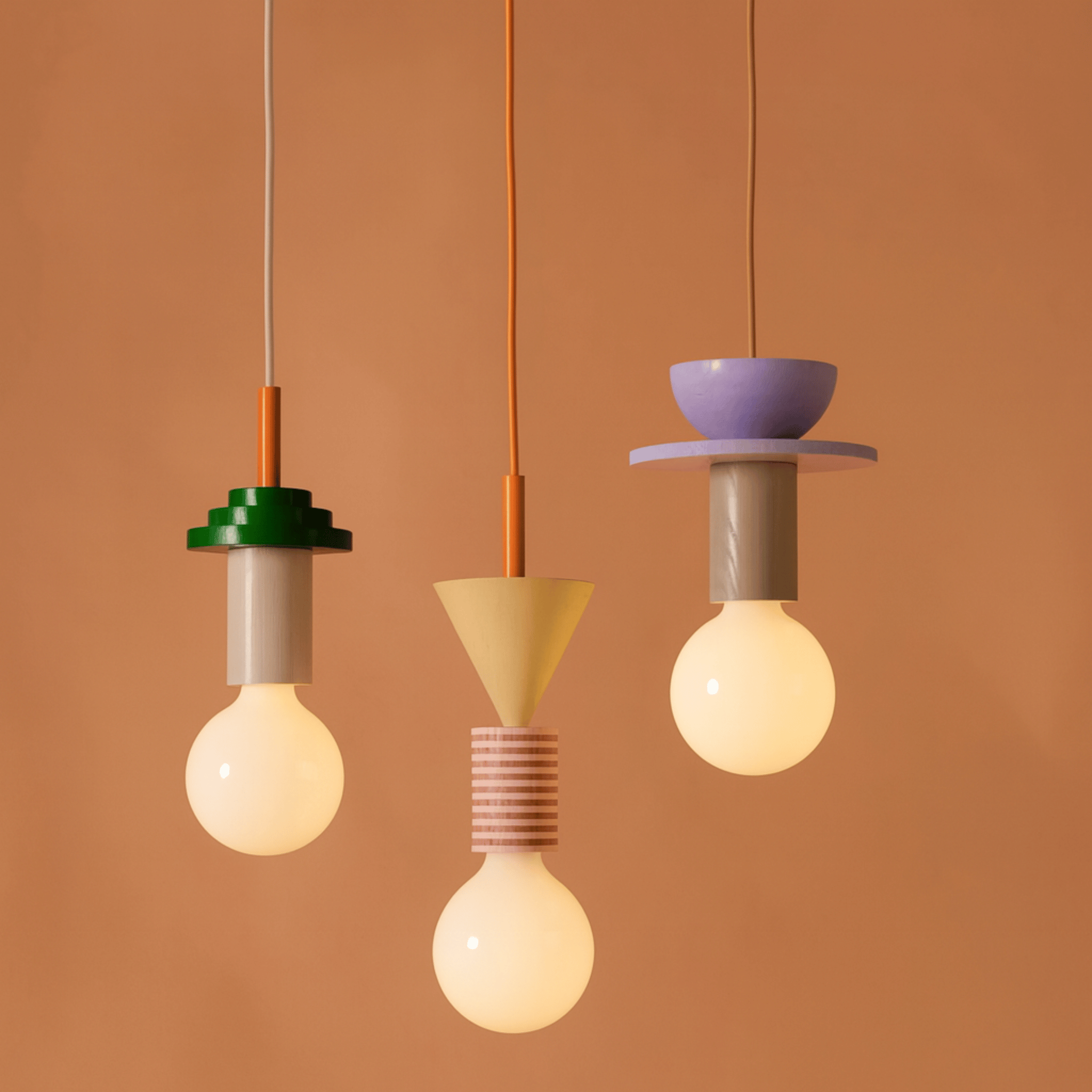 Geometric Wooden Pendant Lamp Nordic Bauhaus Style, Orbit, Ceiling Light Fixtures, Formvy Wood and Iron