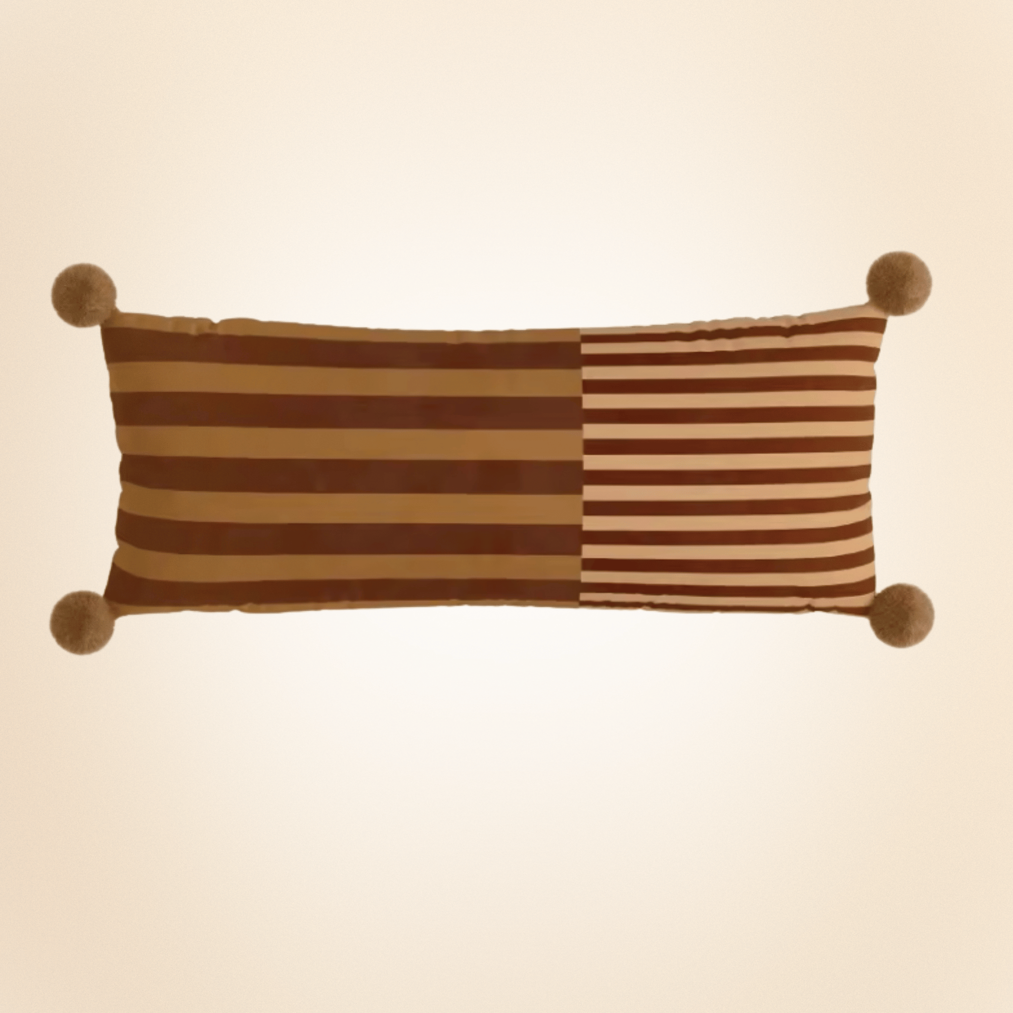 Velvet Pom Striped Pillowcase by Skonne, Chestnut Stripe, Throw Pillows, Frilla Decorative Bolster Pillow