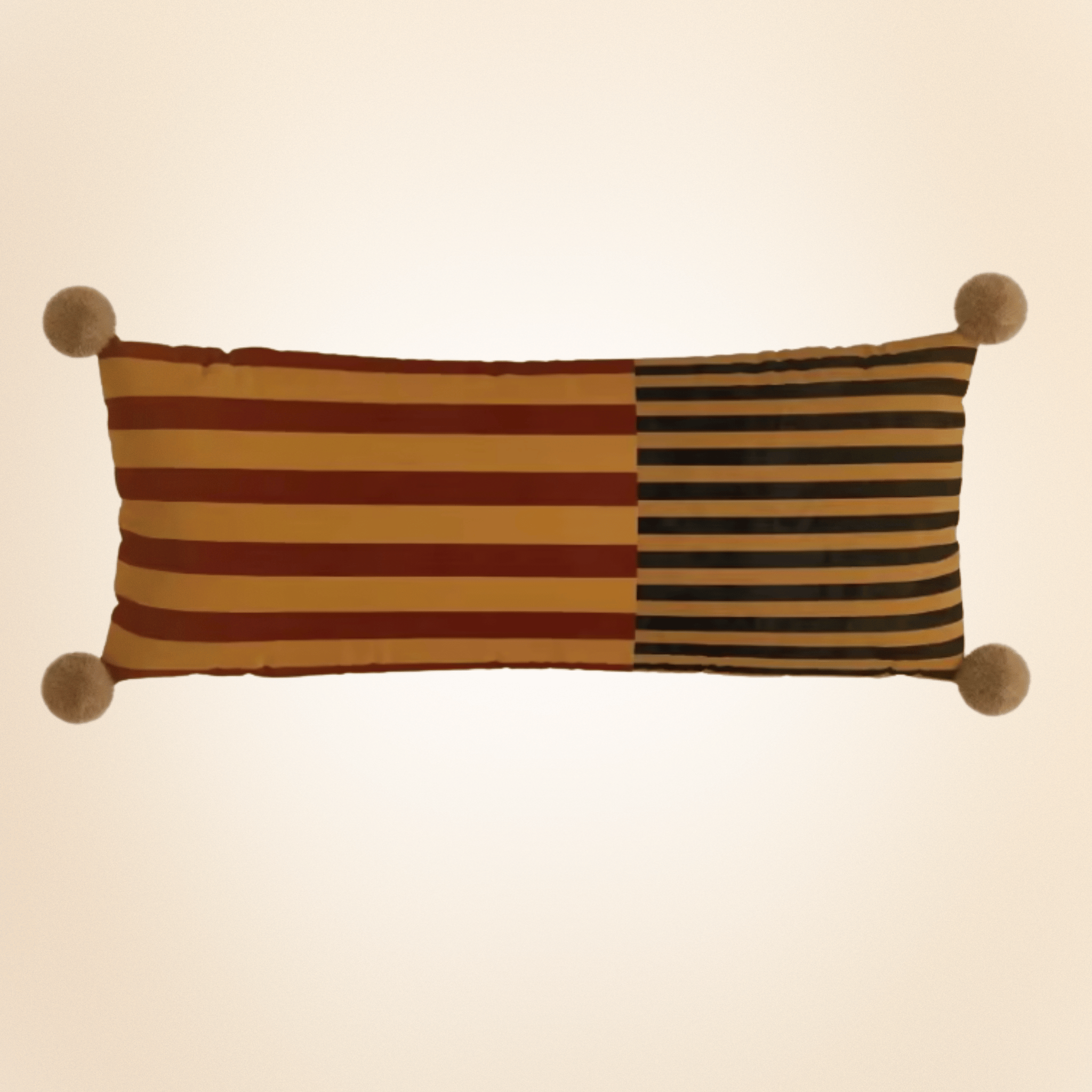 Velvet Pom Striped Pillowcase by Skonne, Cocoa Stripe, Throw Pillows, Frilla Decorative Bolster Pillow