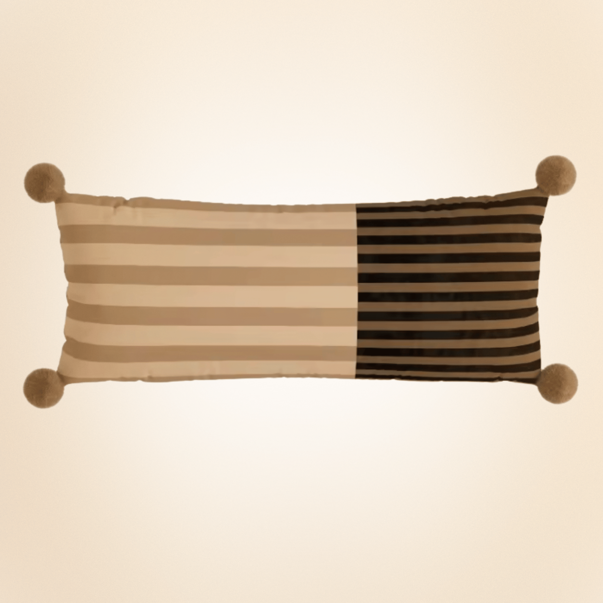 Velvet Pom Striped Pillowcase by Skonne, Sand Stripe, Throw Pillows, Frilla Decorative Bolster Pillow